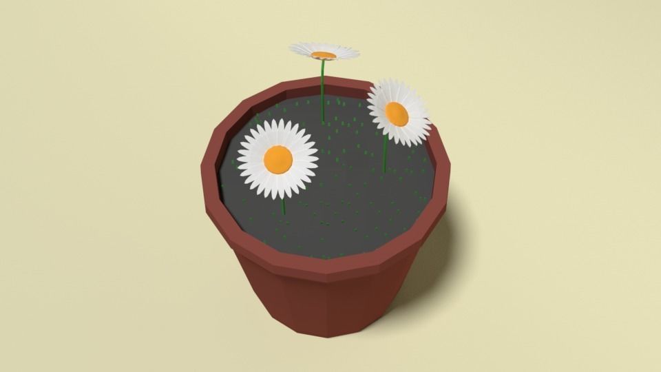 Low Poly Cartoon Daisy Flowers Low-poly 3D model_5