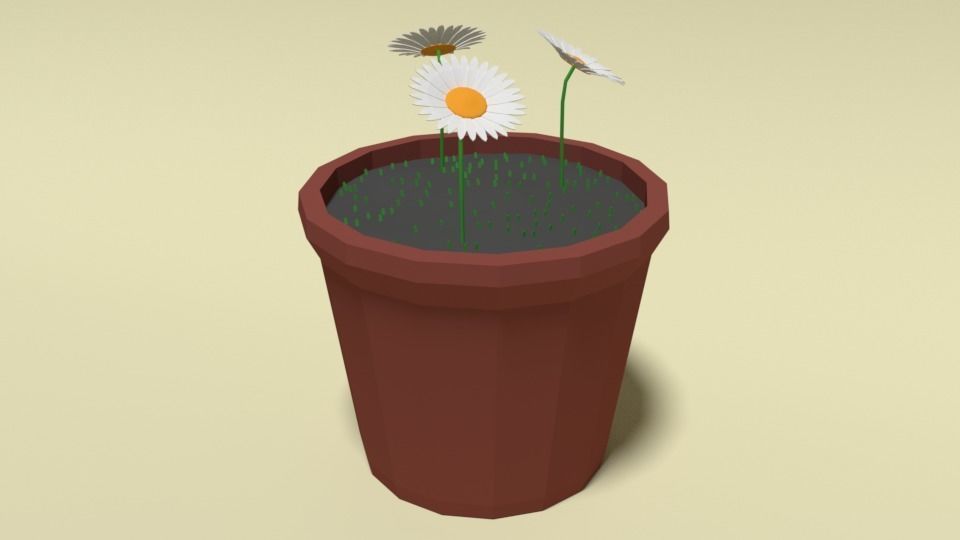 Low Poly Cartoon Daisy Flowers Low-poly 3D model_3