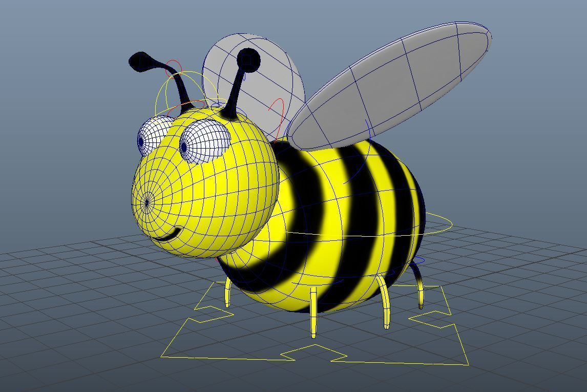 Cartoon Bee - Rigged Low-poly 3D model_3