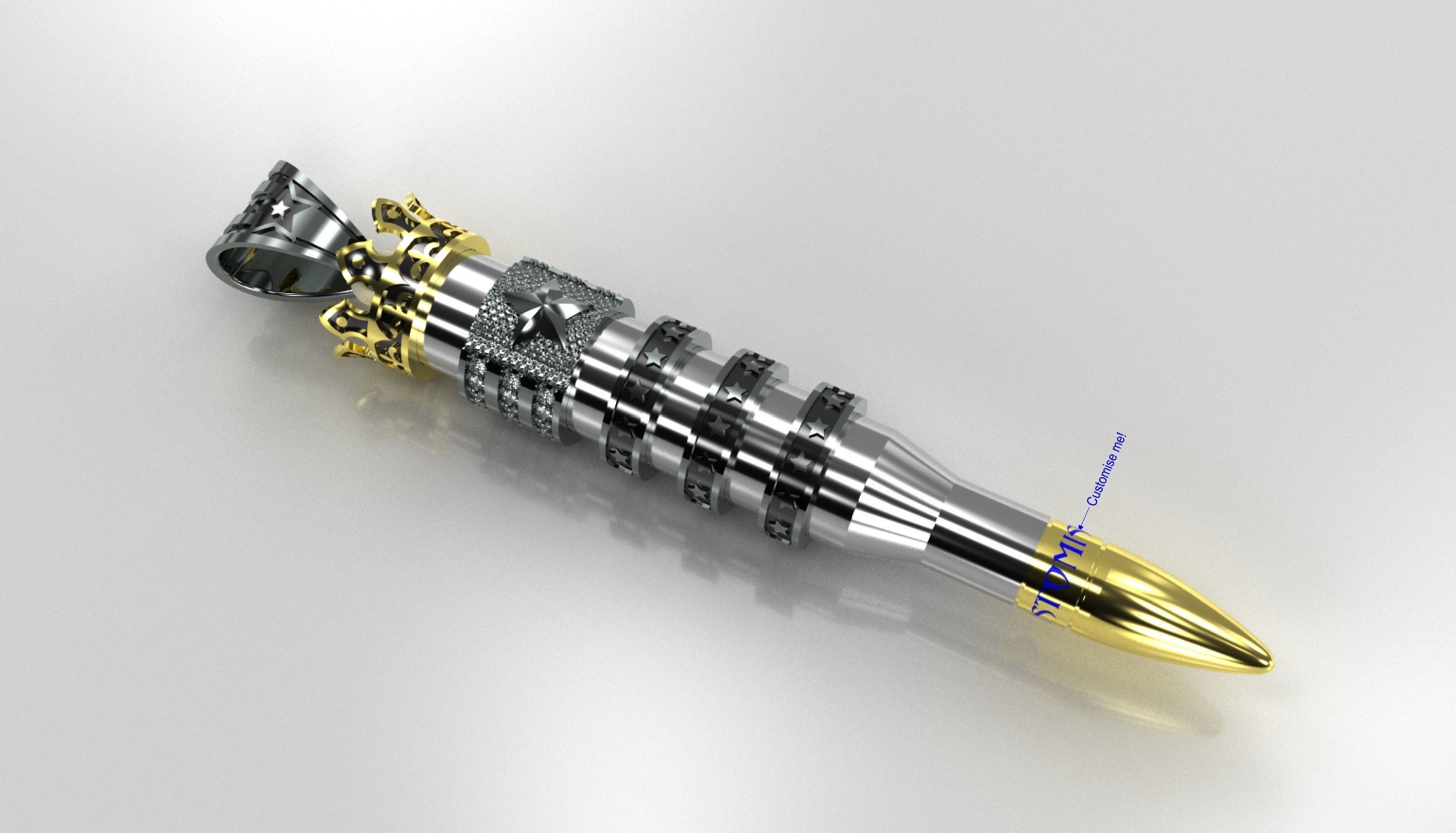 Male Silver Pendant - Bullet 3D print model_2