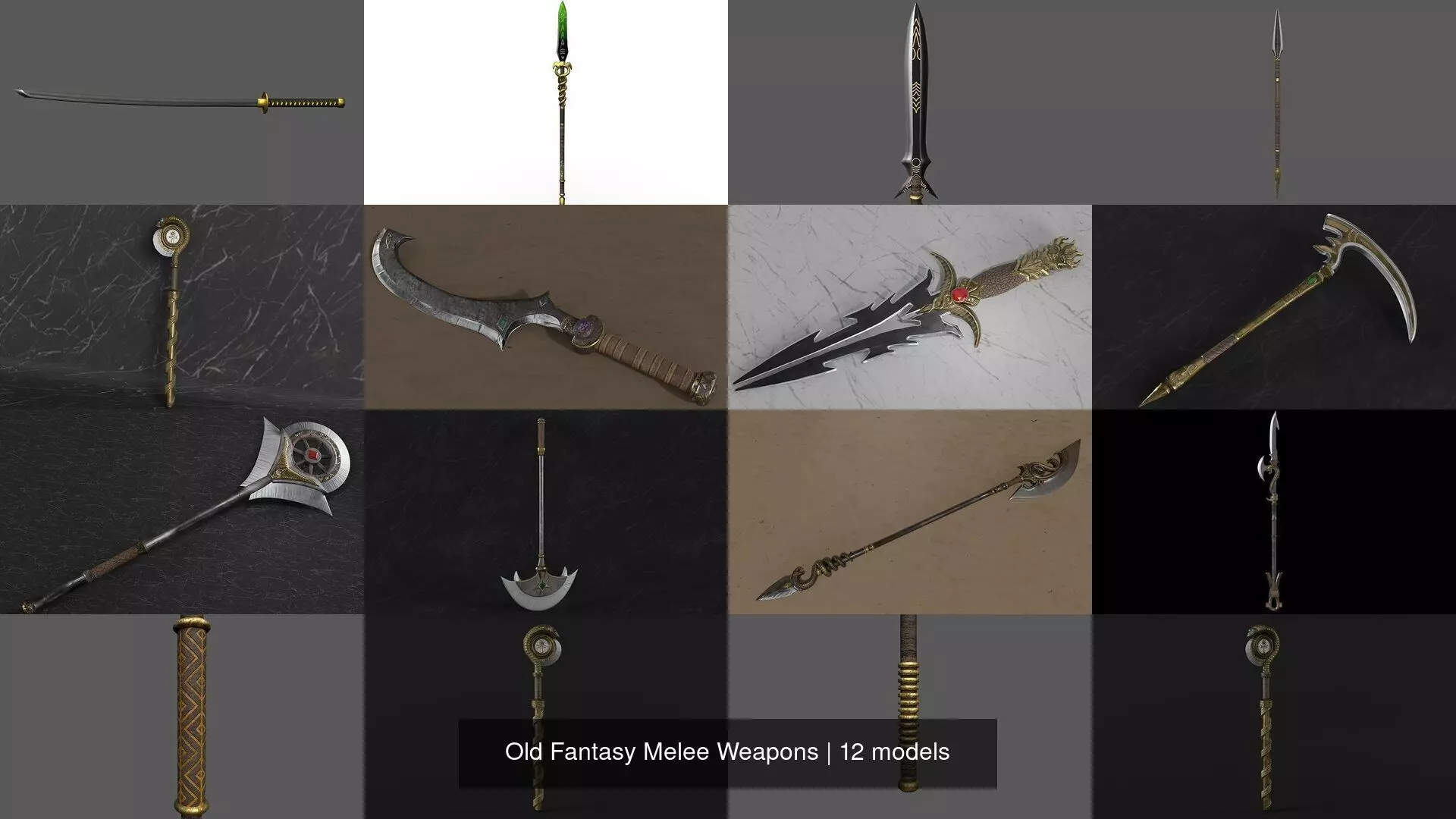 Old Fantasy Melee Weapons 3D Model Collection_0