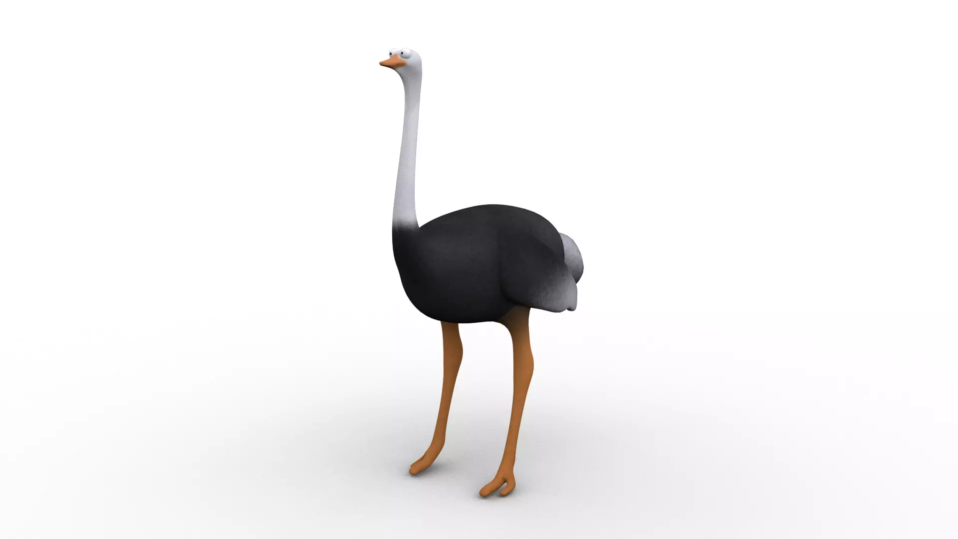 Cartoon Ostrich - Rigged Low-poly 3D model