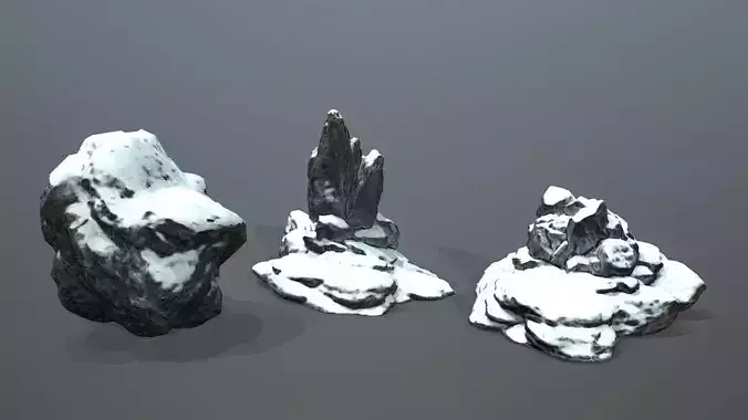 Rock Set with snow Low-poly 3D model