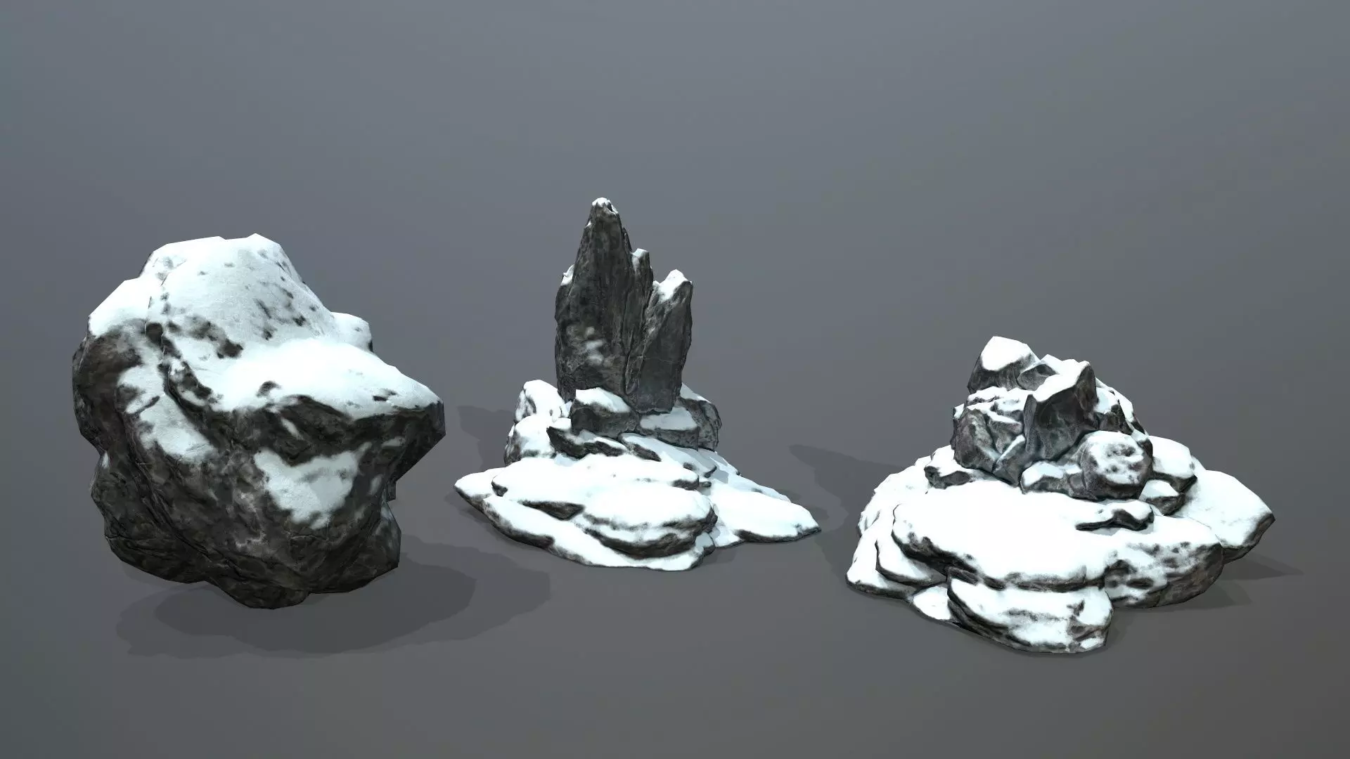 Rock Set with snow Low-poly 3D model_0