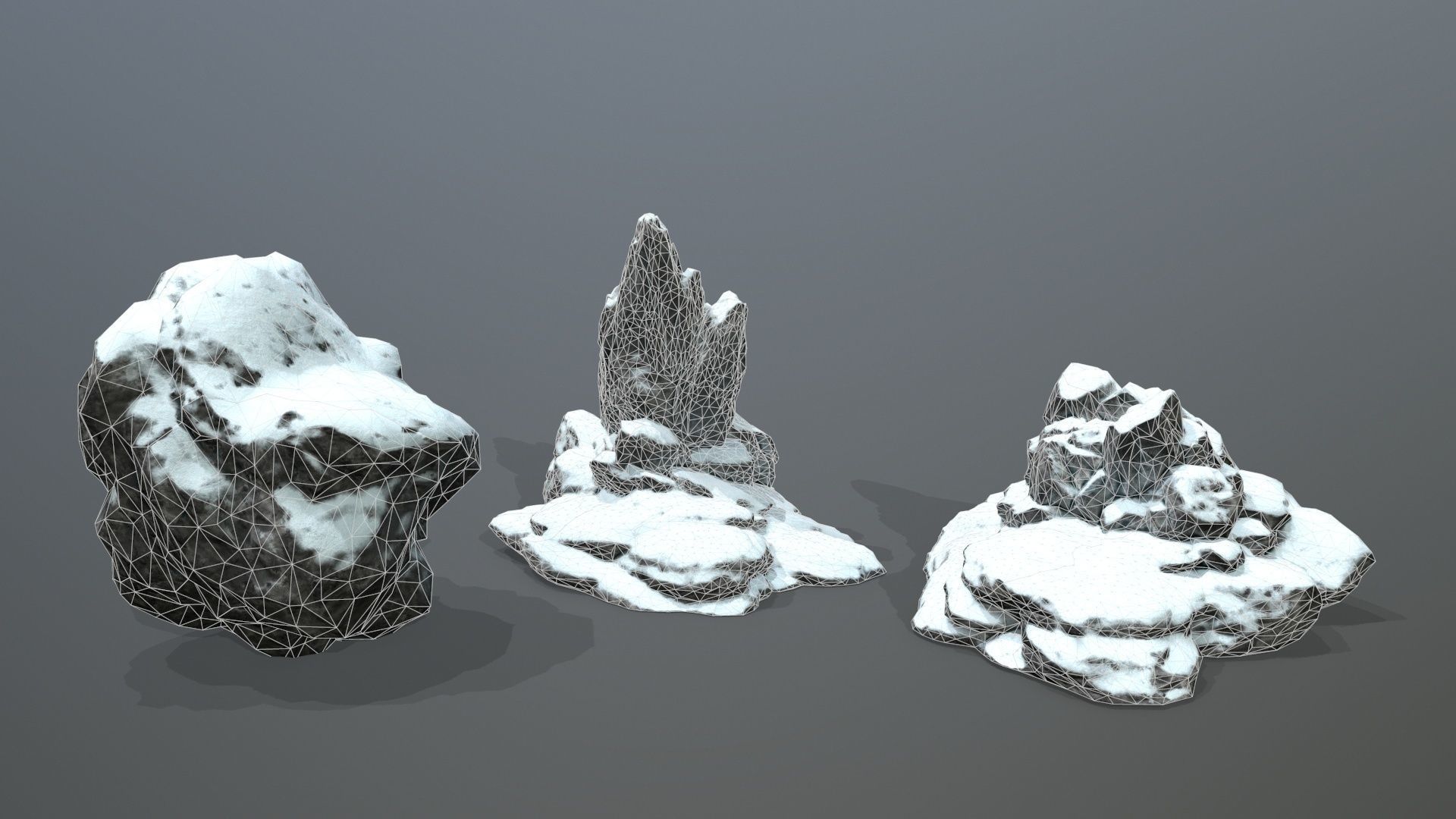 Rock Set with snow Low-poly 3D model_1
