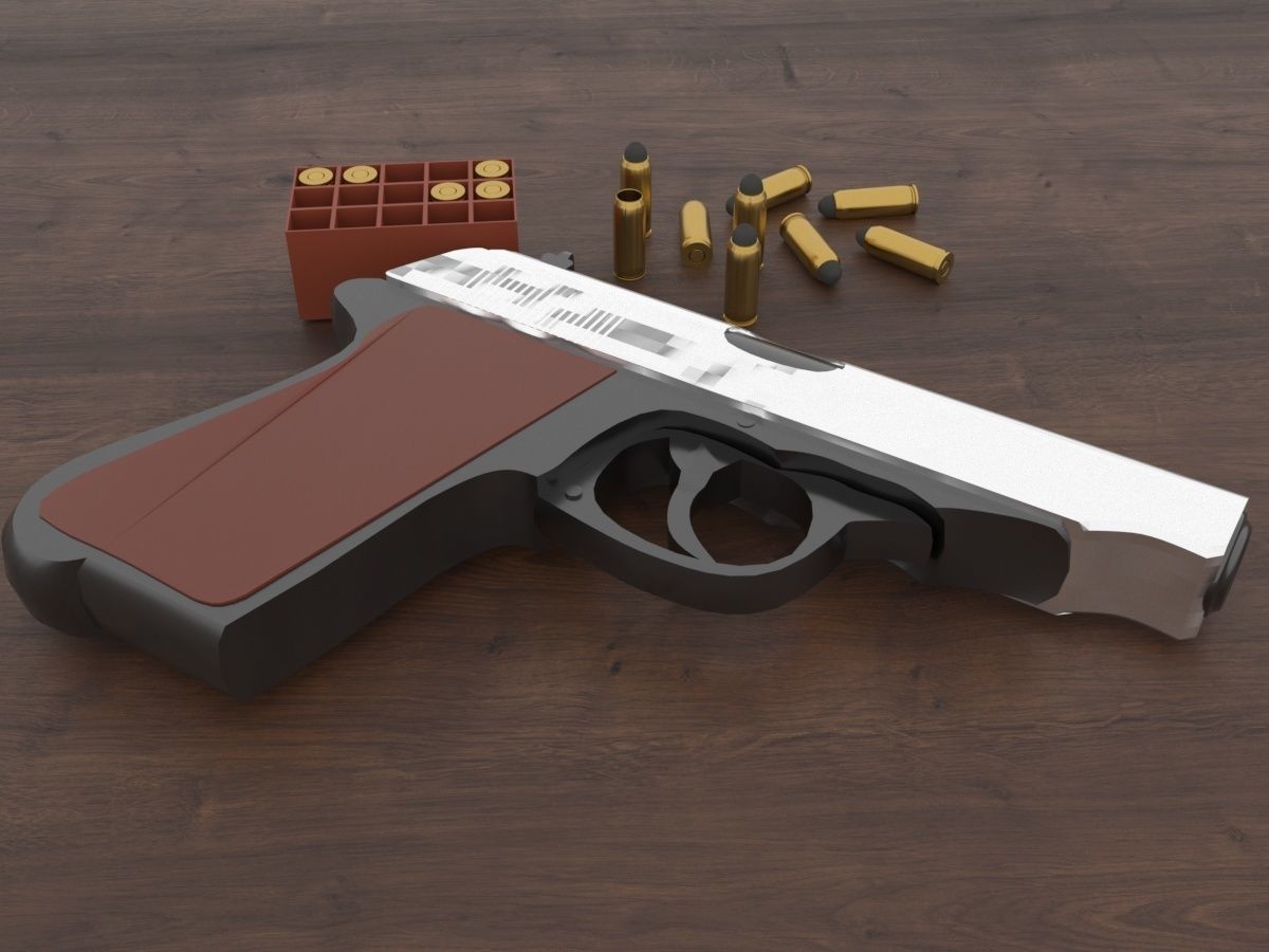 Pistols gun on wooden table 3D model_1