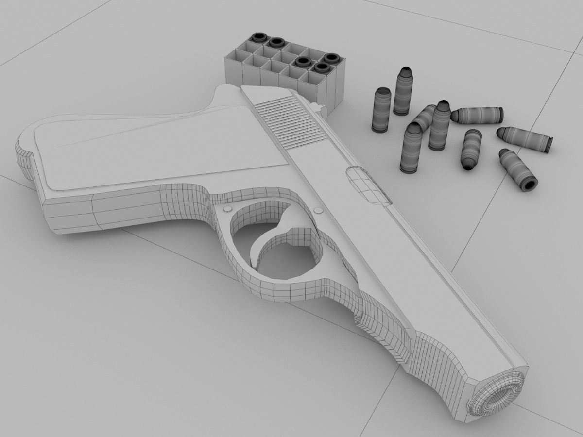 Pistols gun on wooden table 3D model_3