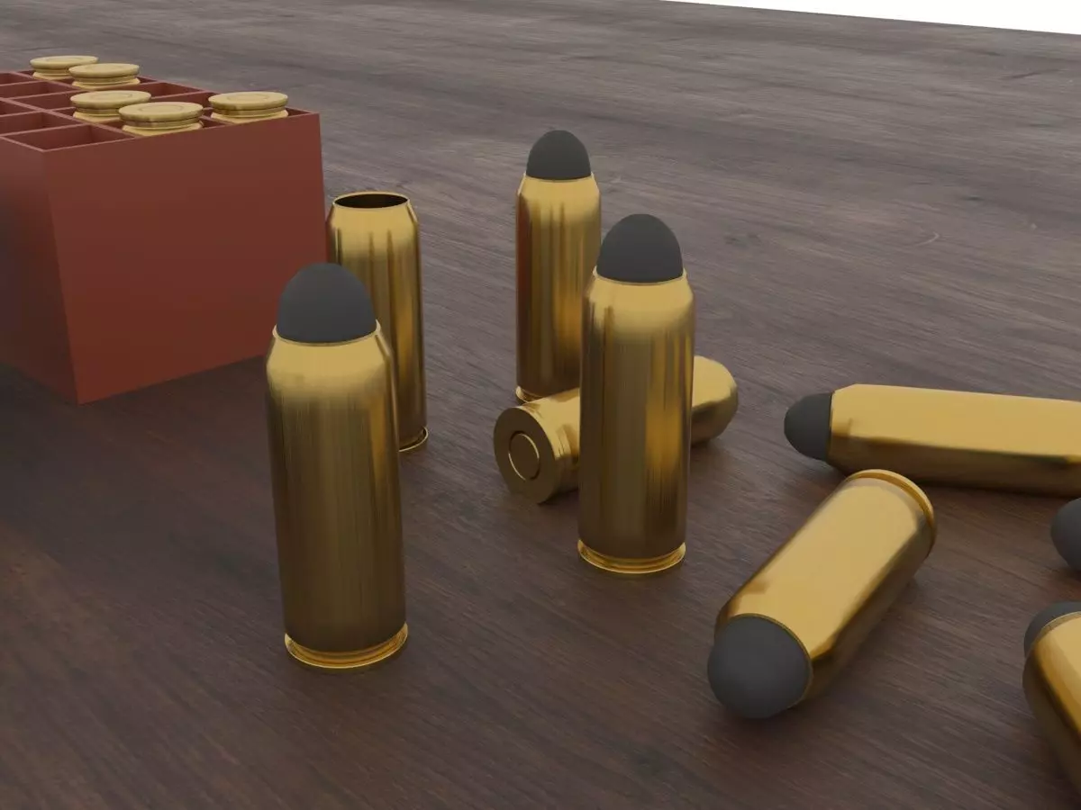 Pistols gun on wooden table 3D model_0