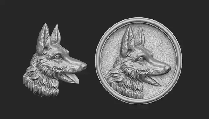 German Shepherd Bas-Relief 3D print model
