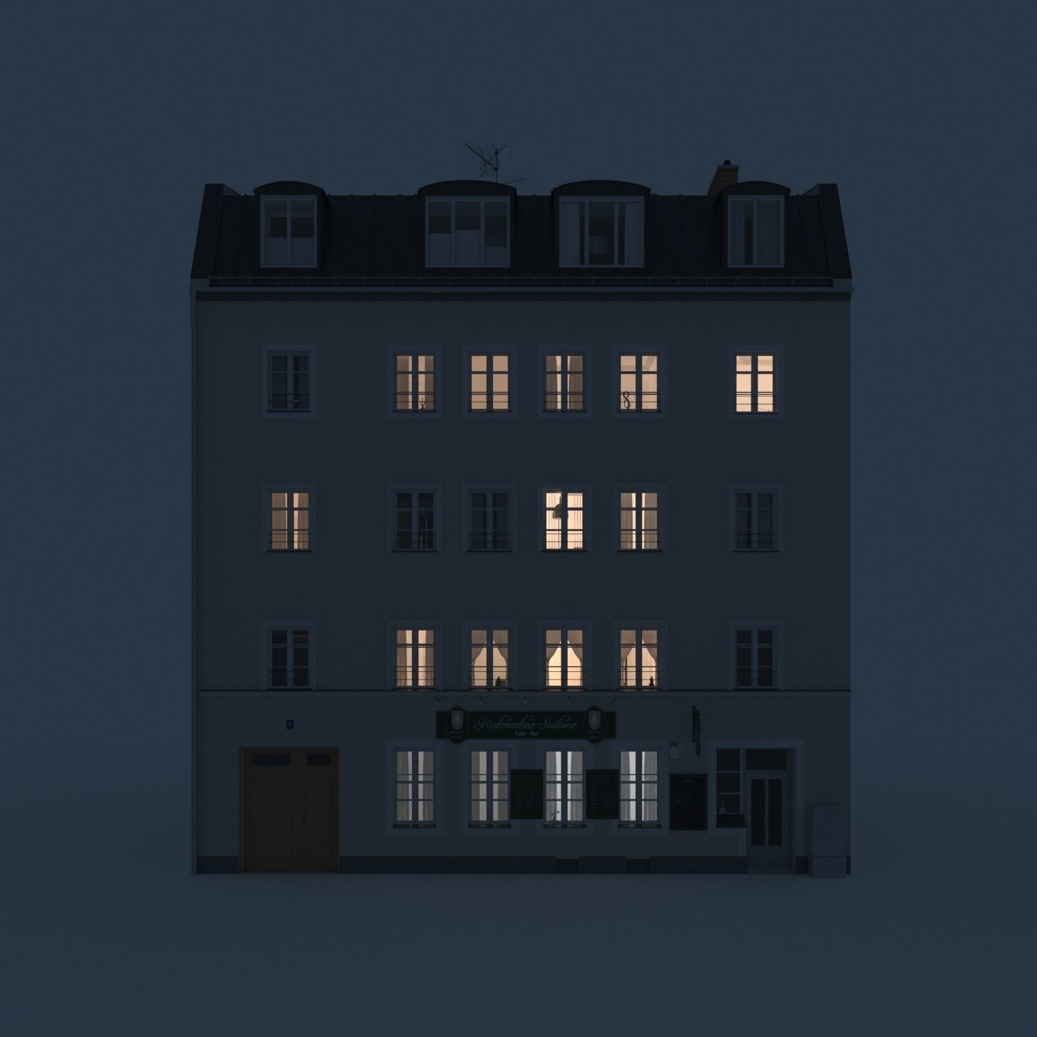 Residential City Building - Row - 13 - Restaurant 3D model_2