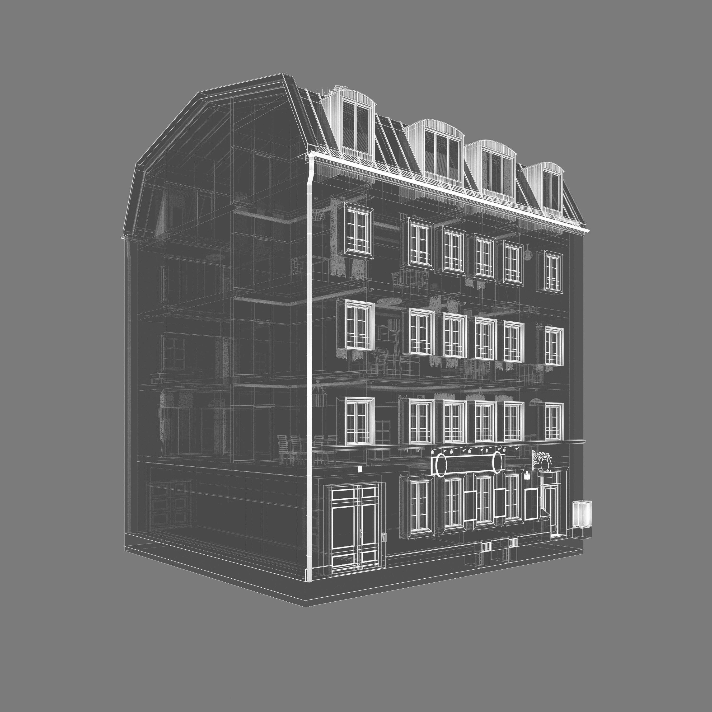 Residential City Building - Row - 13 - Restaurant 3D model_4