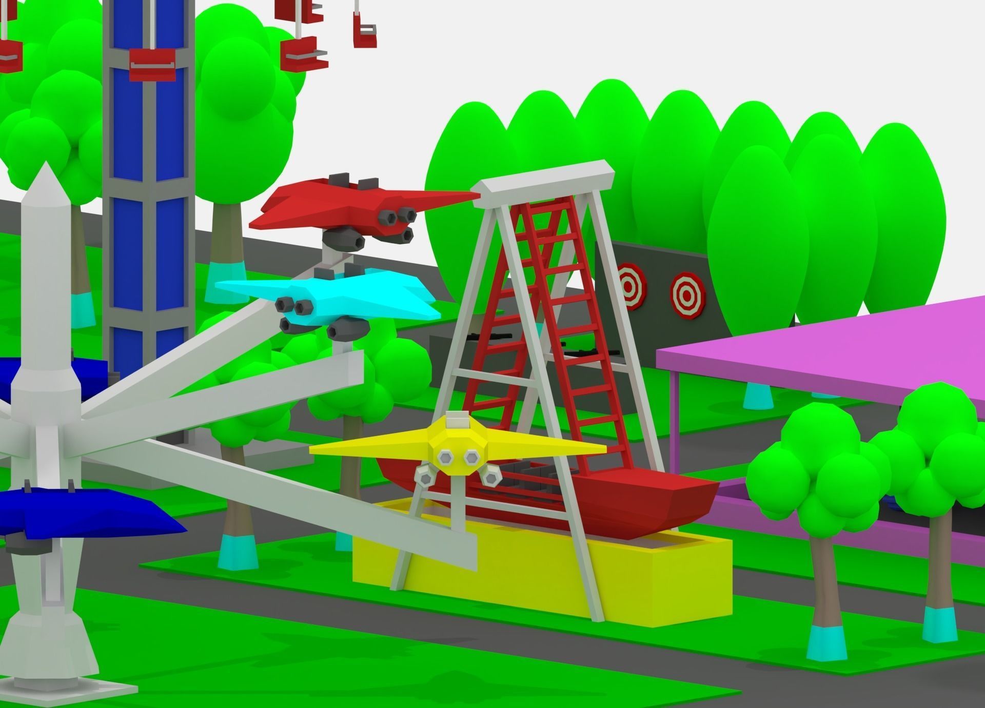 Simple Cartoon Amusement Park 3D model_16