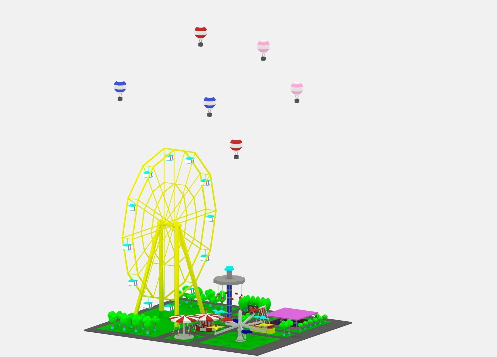 Simple Cartoon Amusement Park 3D model_4