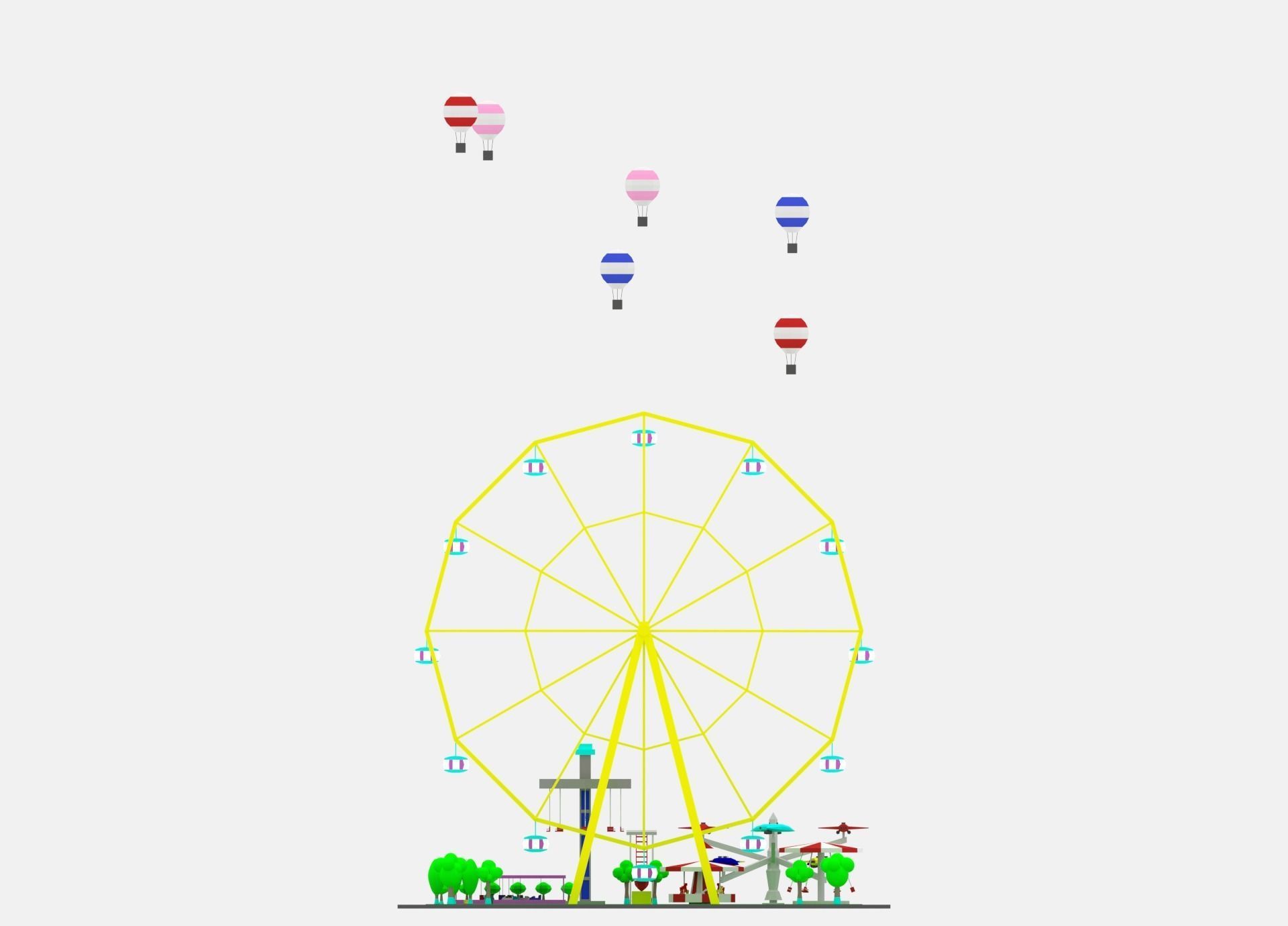 Simple Cartoon Amusement Park 3D model_3