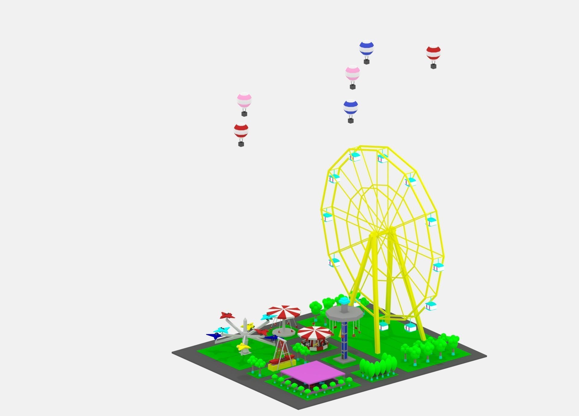 Simple Cartoon Amusement Park 3D model_5