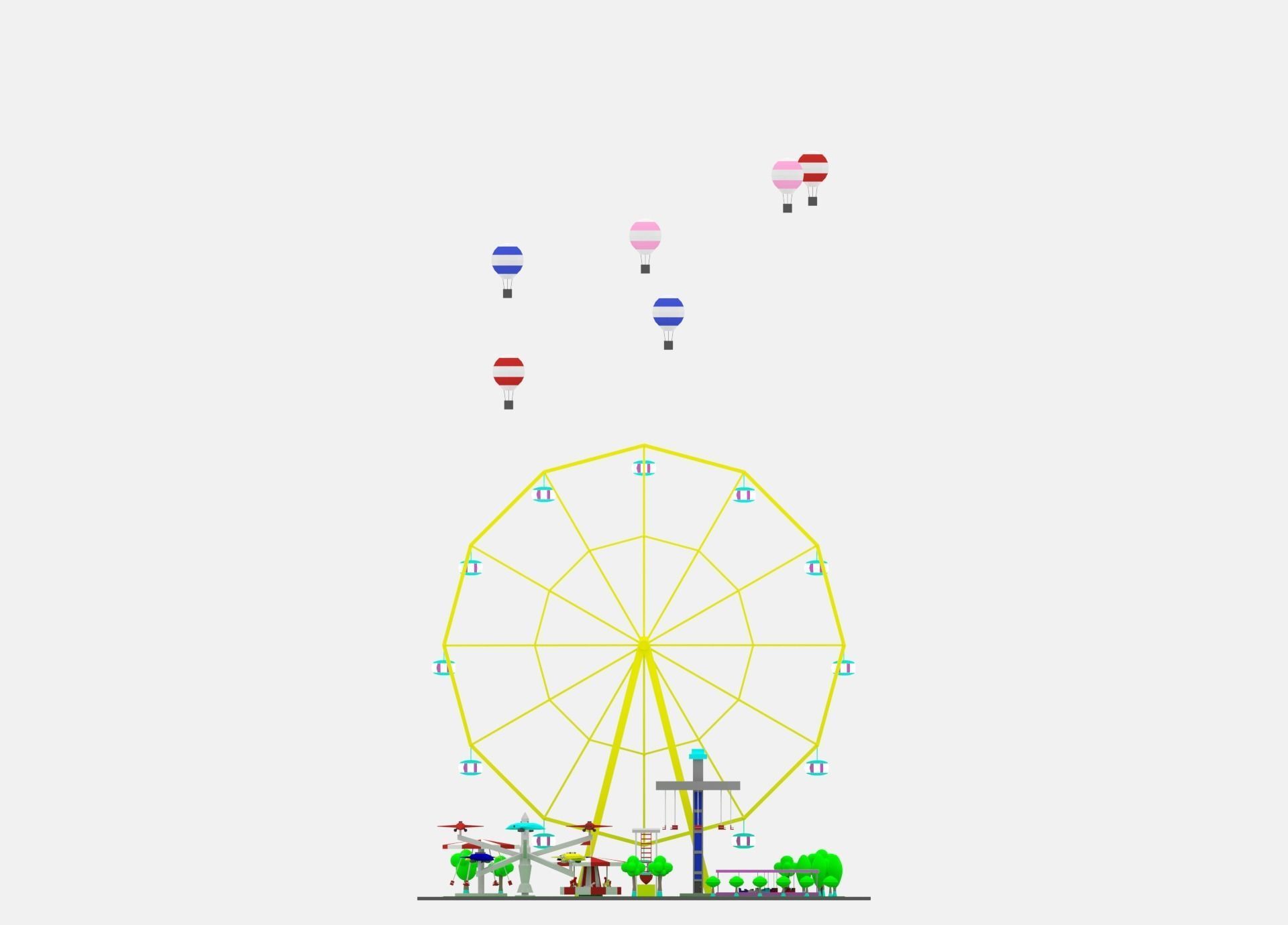 Simple Cartoon Amusement Park 3D model_20