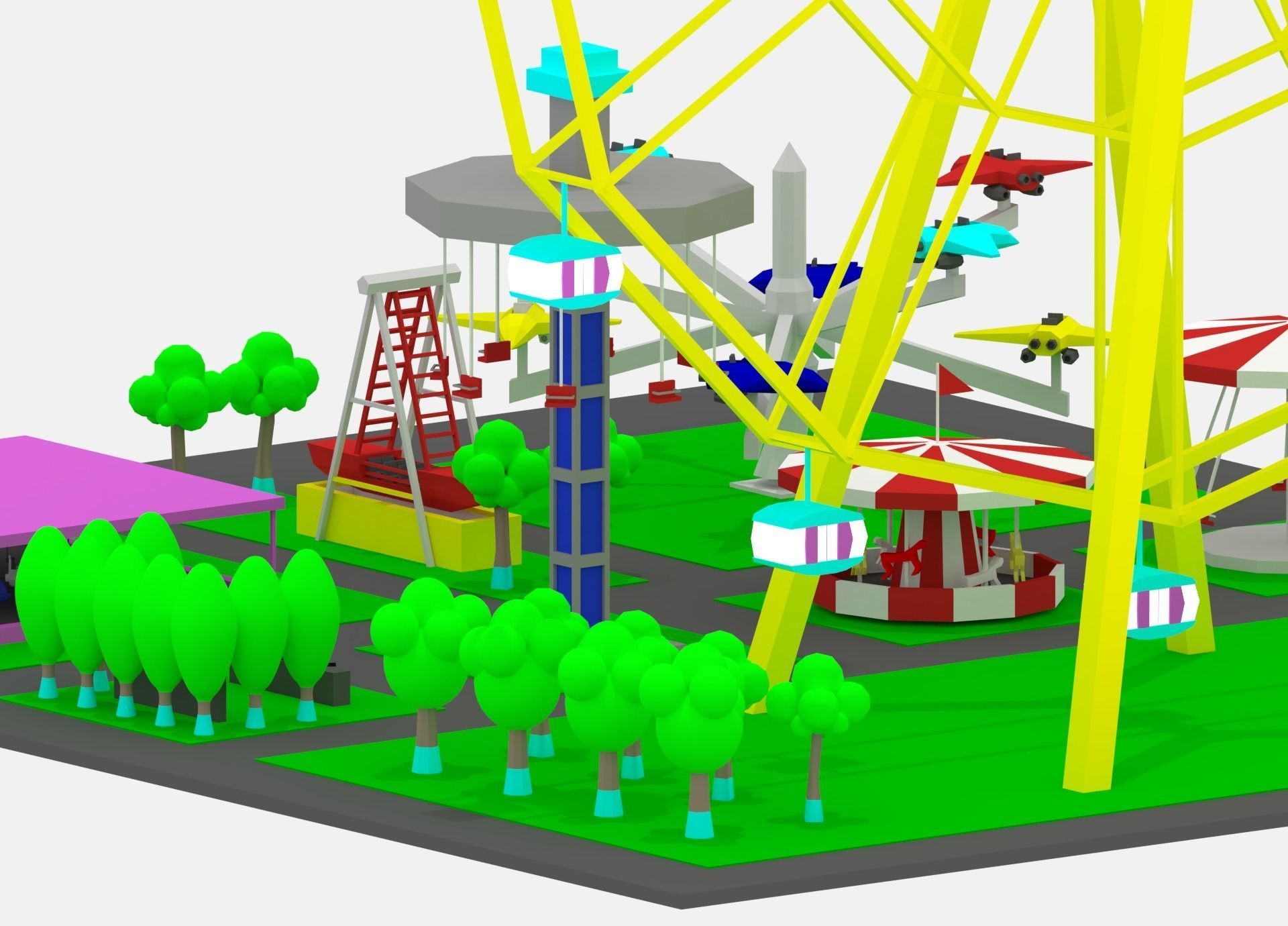 Simple Cartoon Amusement Park 3D model_1