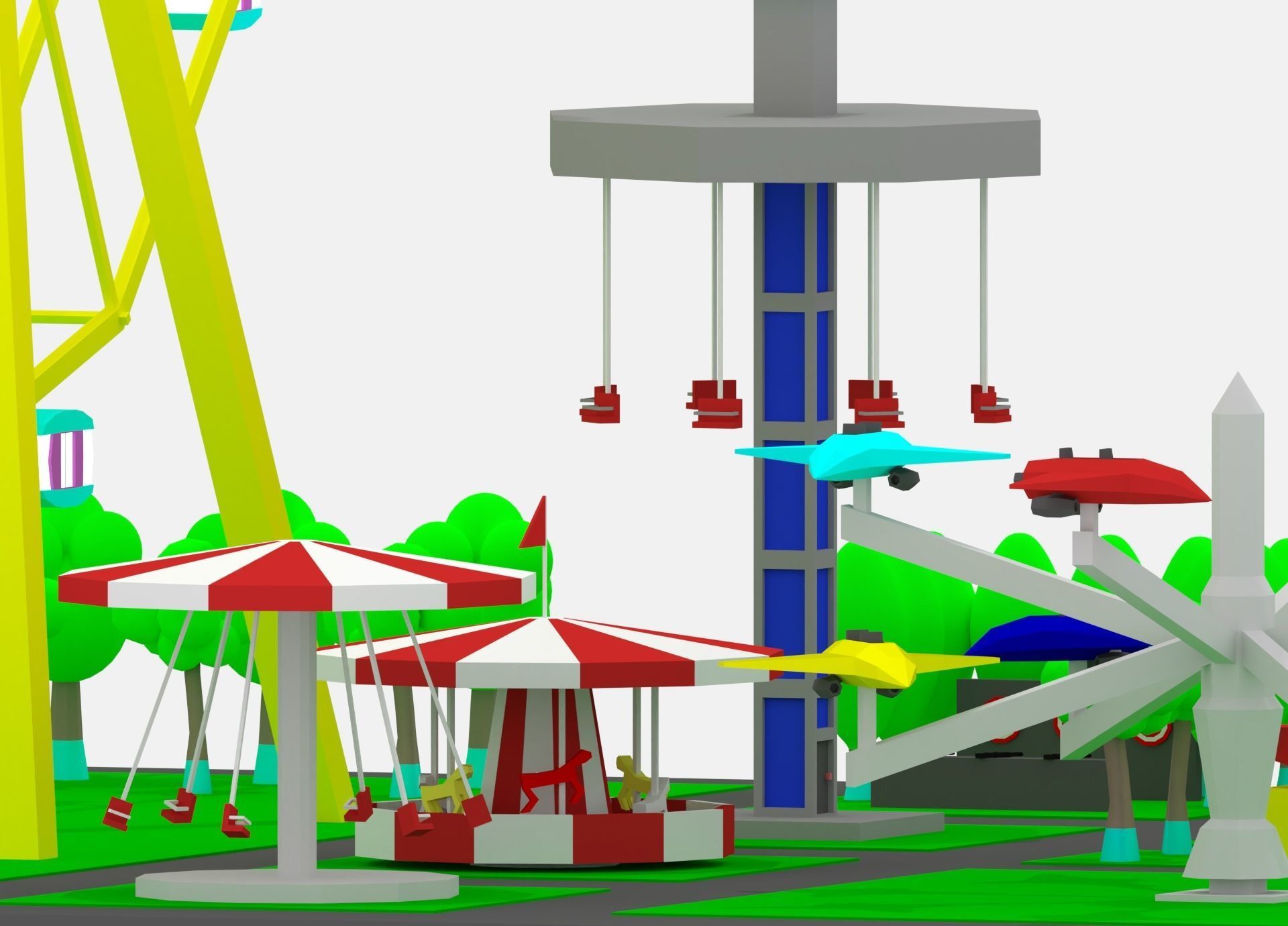 Simple Cartoon Amusement Park 3D model_15