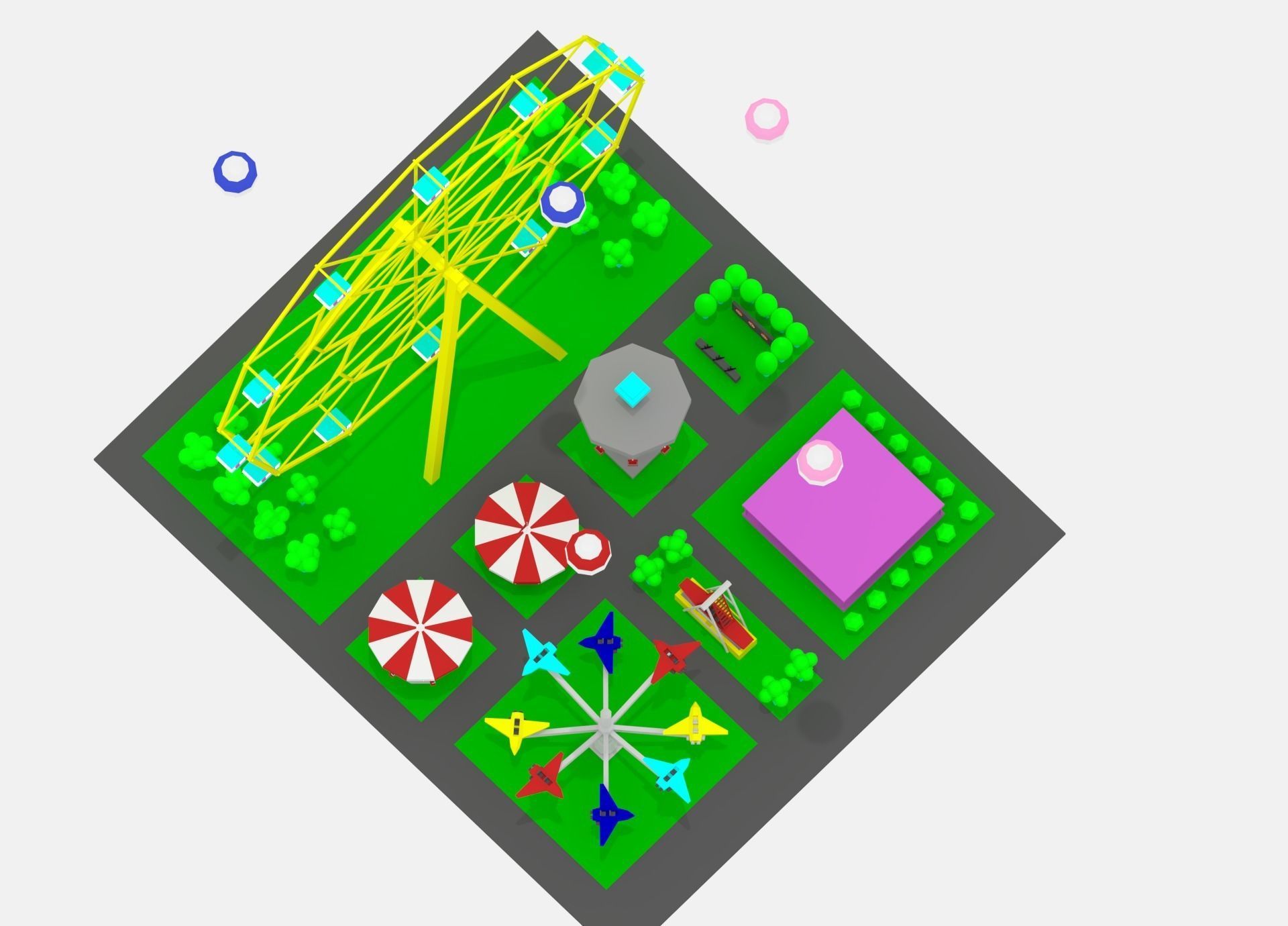 Simple Cartoon Amusement Park 3D model_12