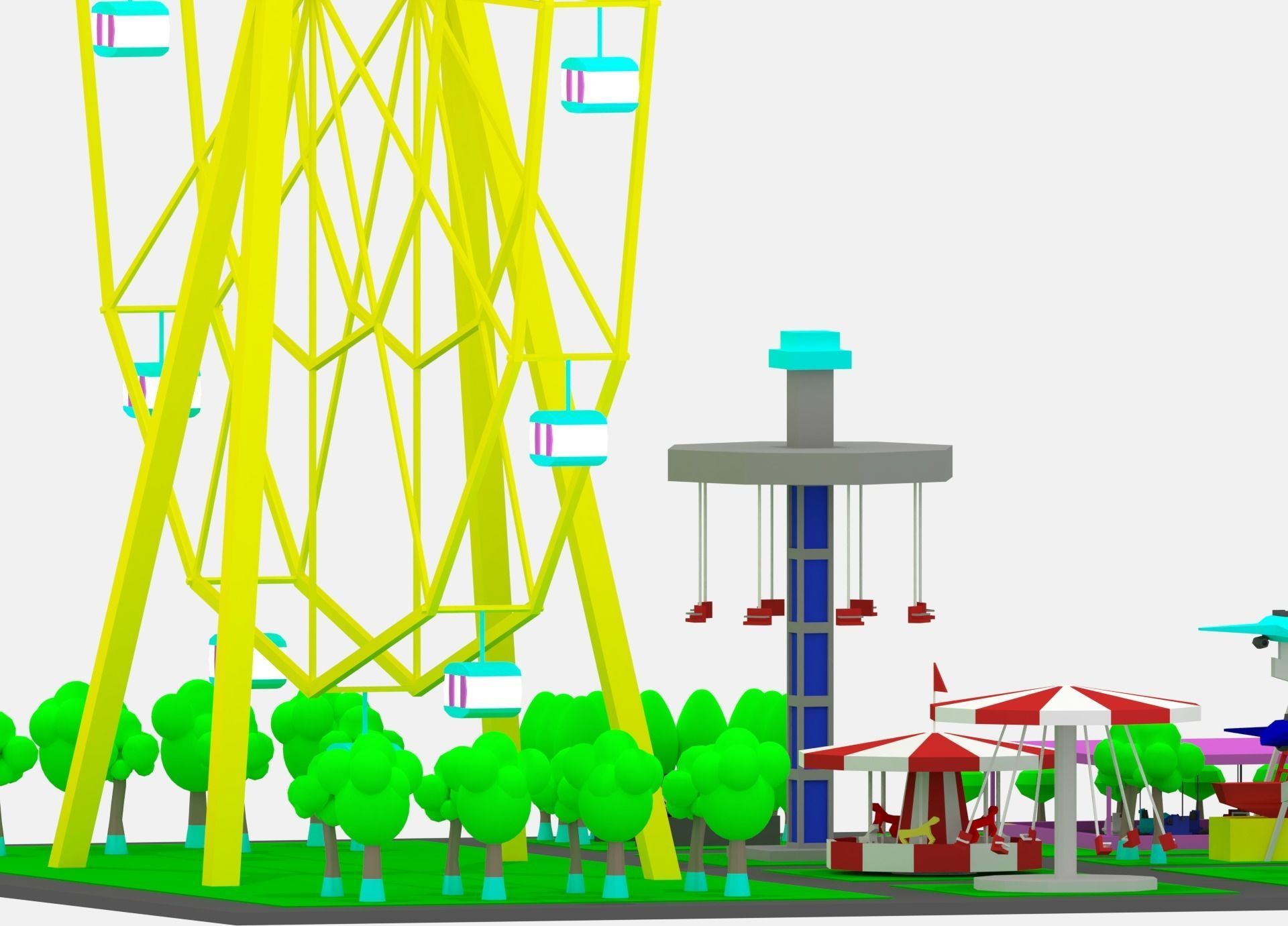 Simple Cartoon Amusement Park 3D model_13