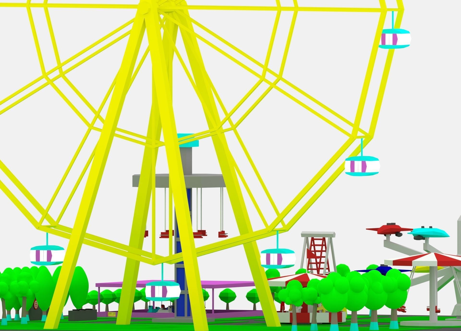 Simple Cartoon Amusement Park 3D model_6