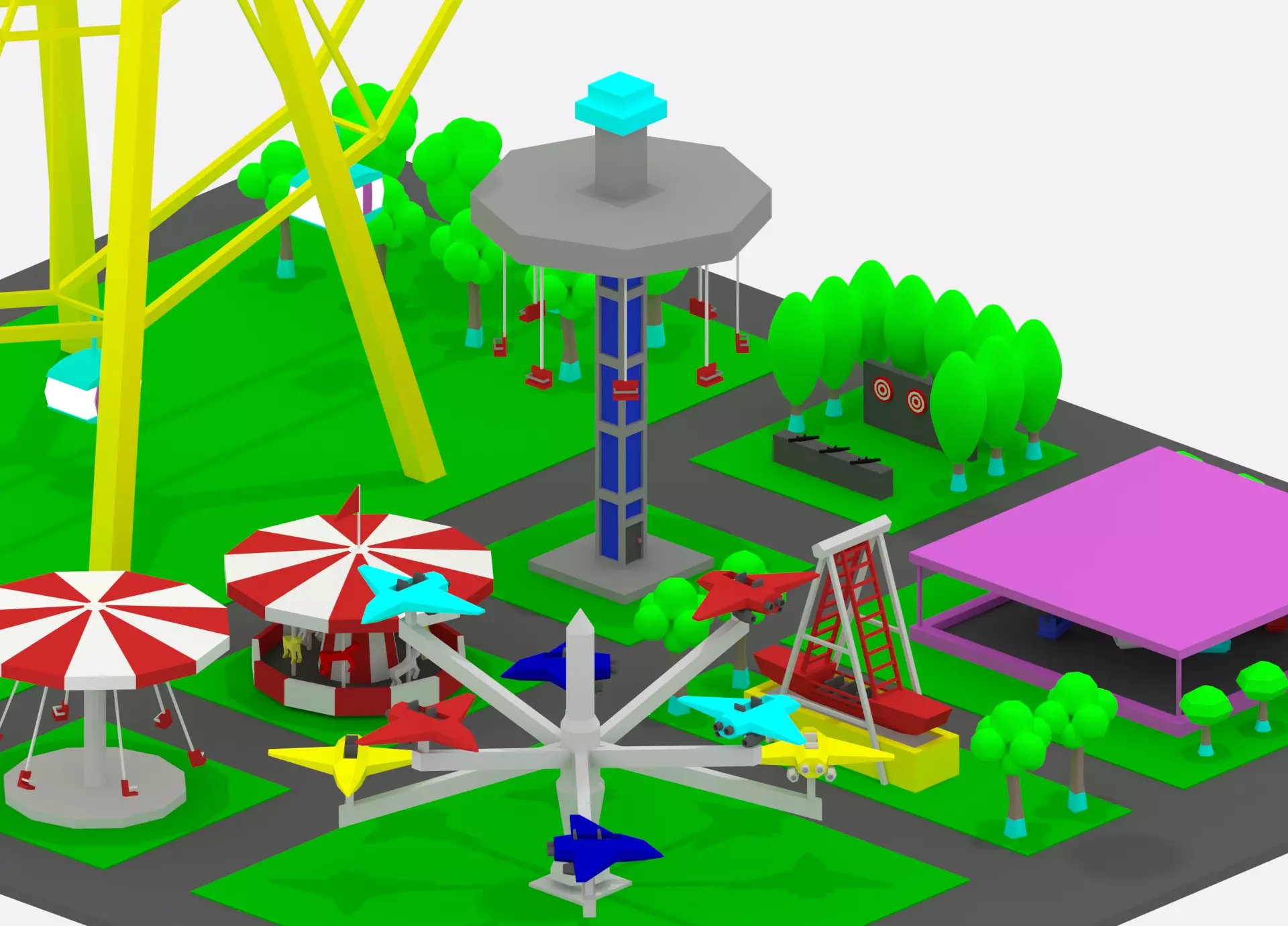 Simple Cartoon Amusement Park 3D model_0