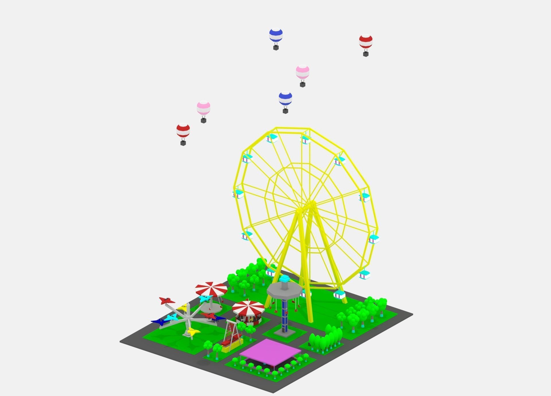 Simple Cartoon Amusement Park 3D model_22