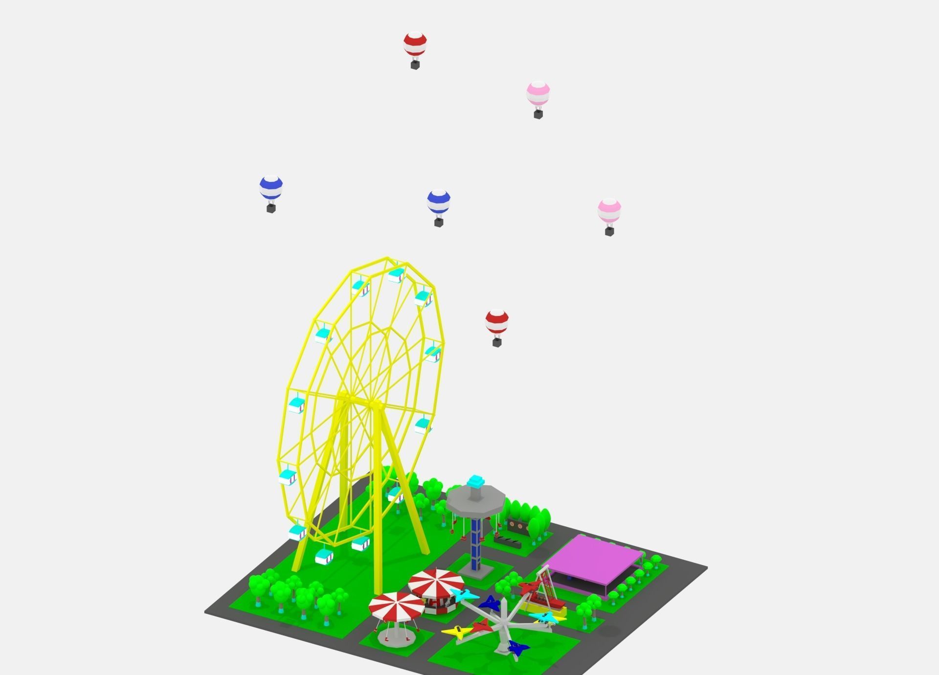 Simple Cartoon Amusement Park 3D model_17
