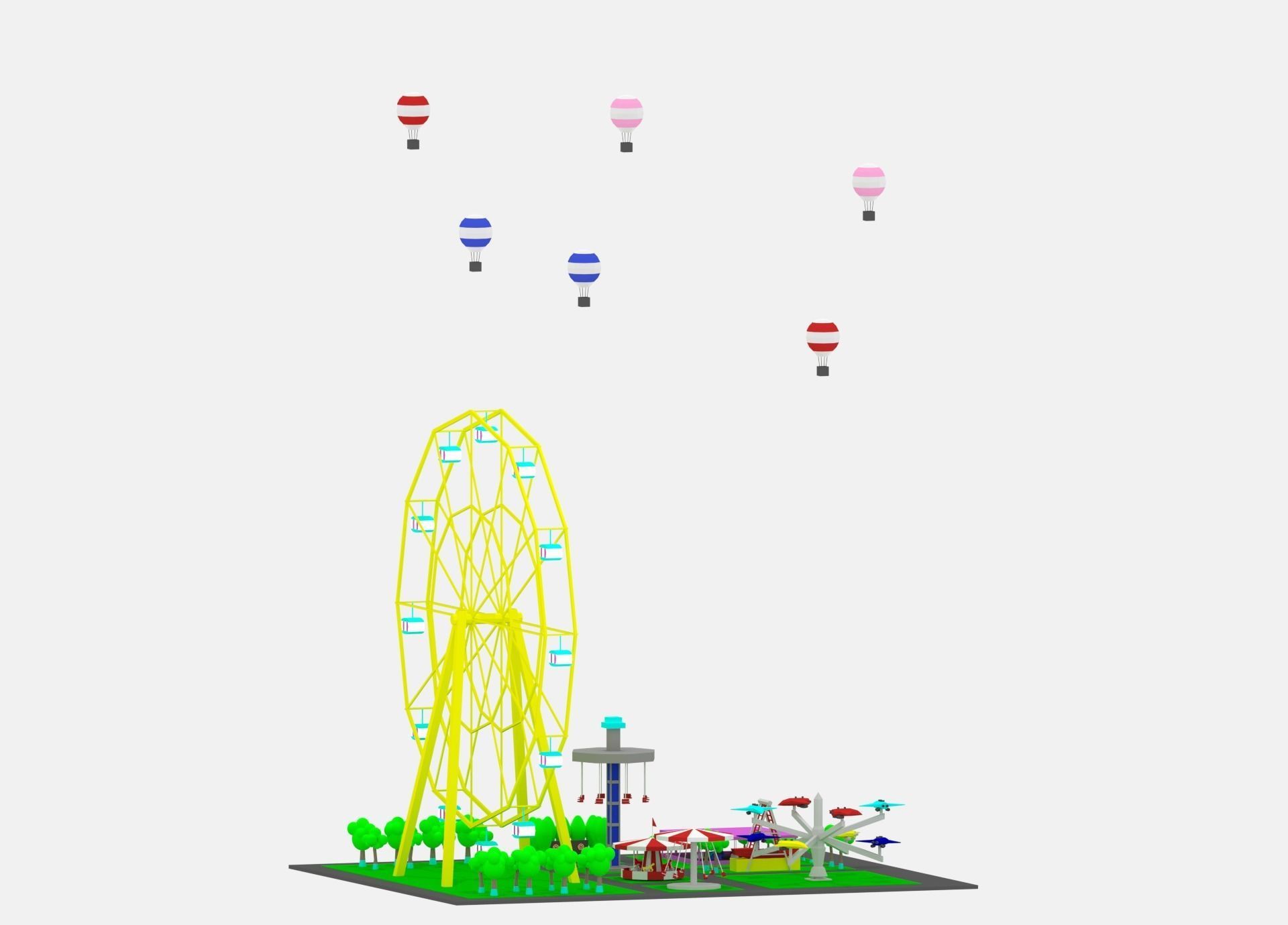 Simple Cartoon Amusement Park 3D model_11