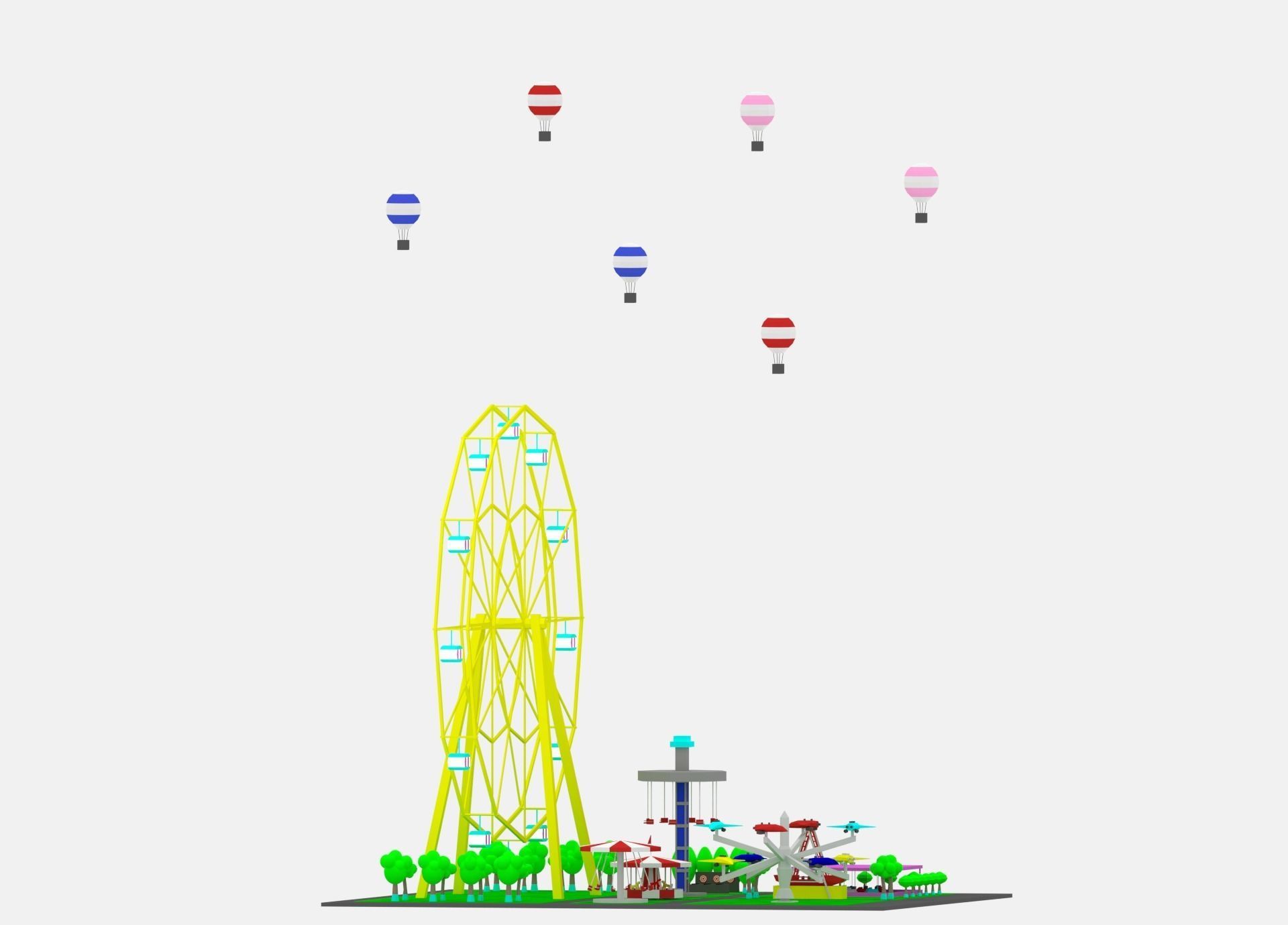 Simple Cartoon Amusement Park 3D model_9