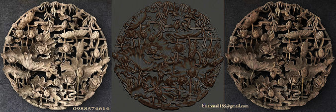 Mural Lotus wood carving file stl OBJ and ZTL for CNC 3D print model