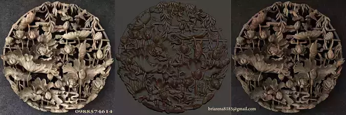 Mural Lotus wood carving file stl OBJ and ZTL for CNC