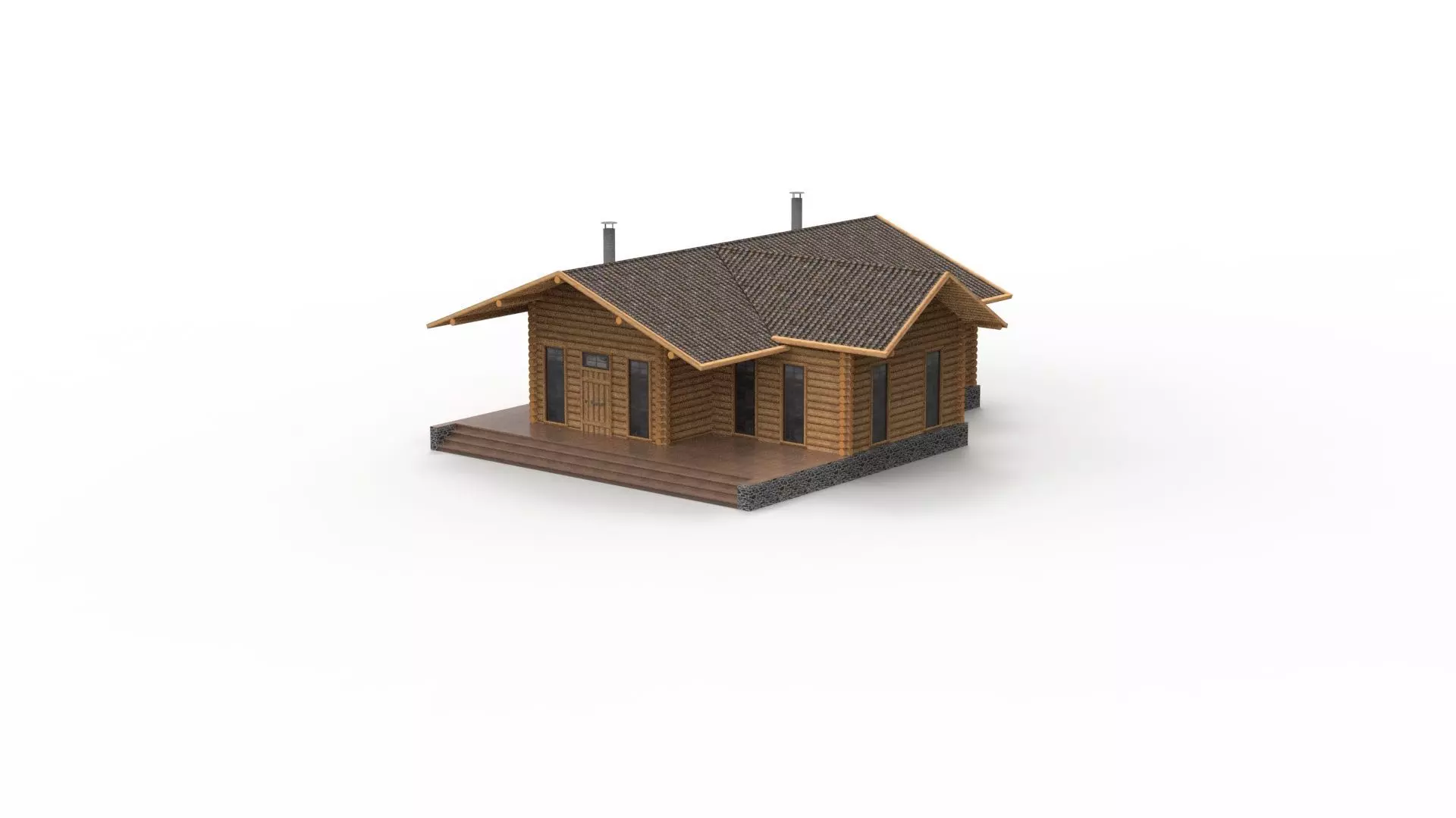 WOODEN HOUSES Low-poly 3D model_0