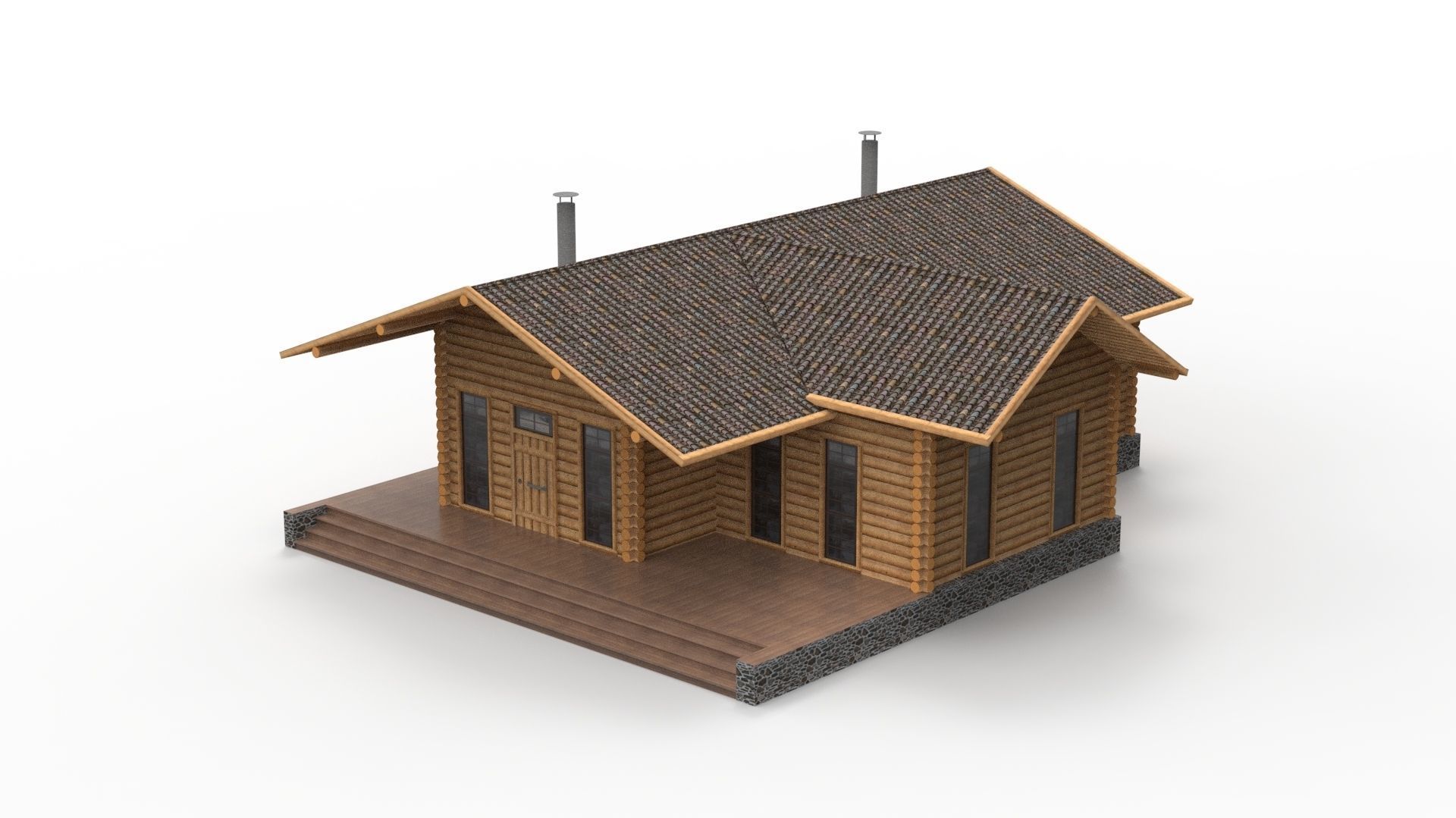 WOODEN HOUSES Low-poly 3D model_19