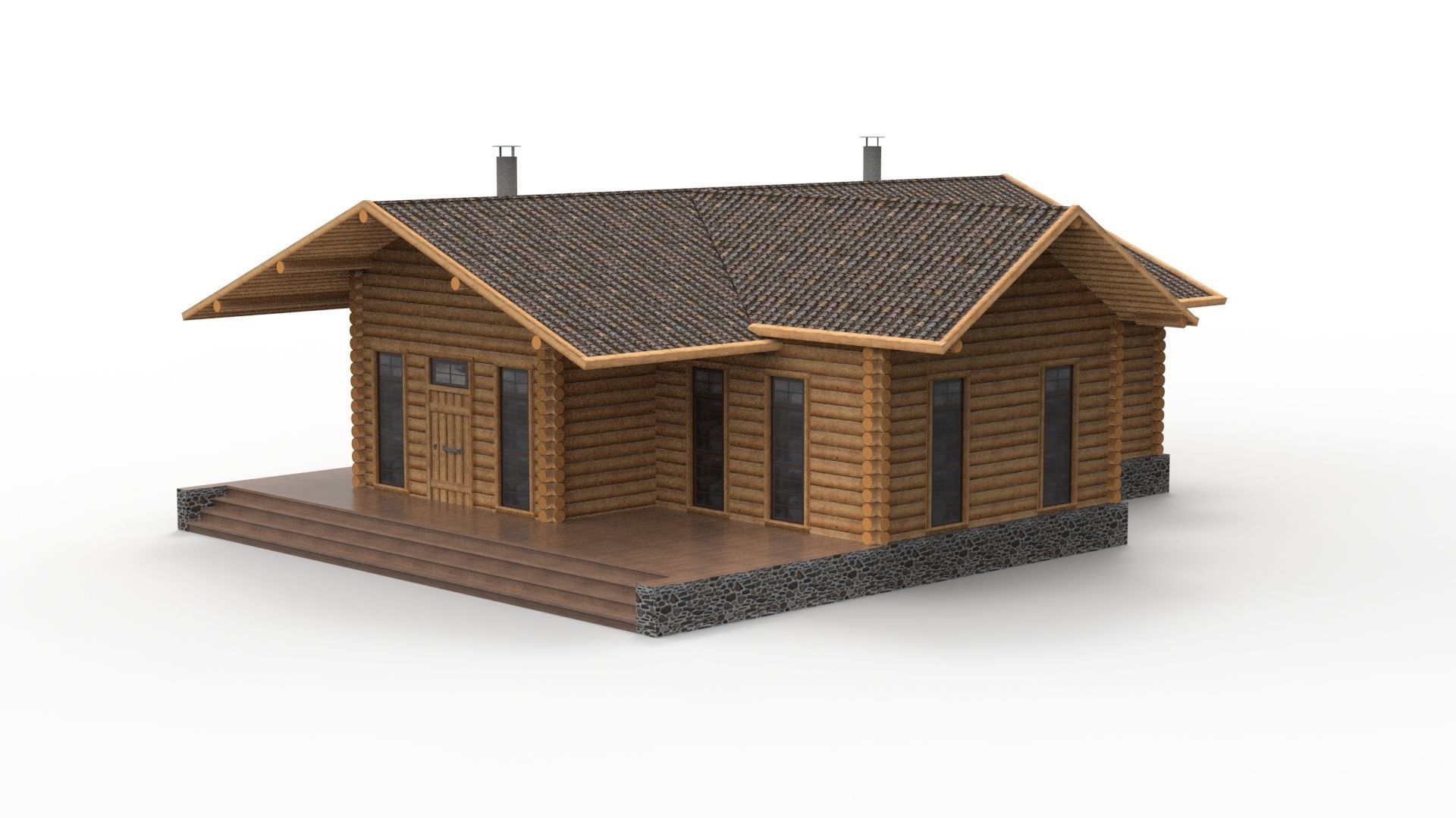WOODEN HOUSES Low-poly 3D model_4