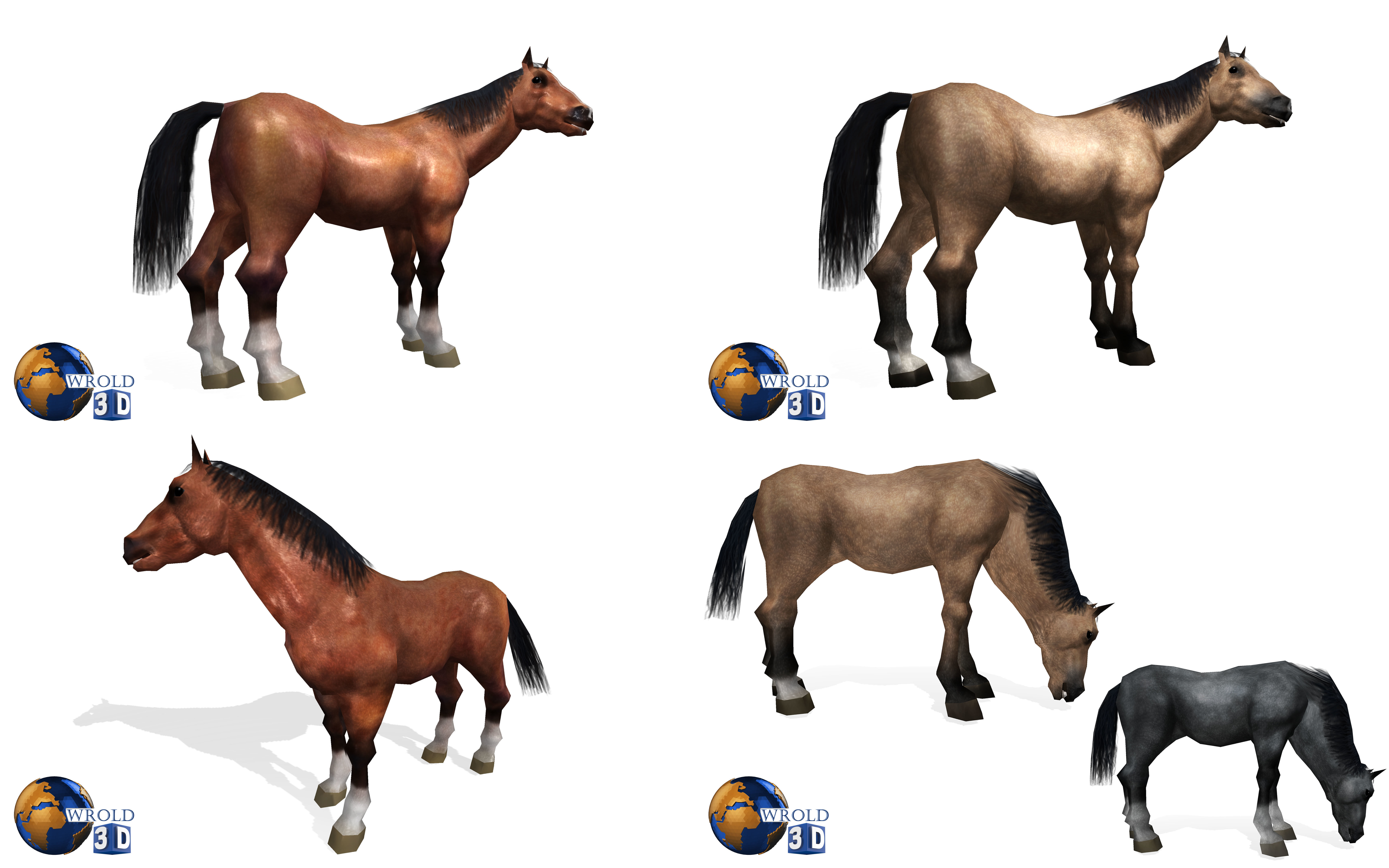 Lowpoly Horse Mega Pack Rigged Animated 3D Model 3D Model Collection_1