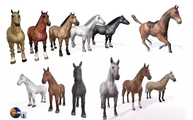 Lowpoly Horse Mega Pack Rigged Animated 3D Model 3D Model Collection