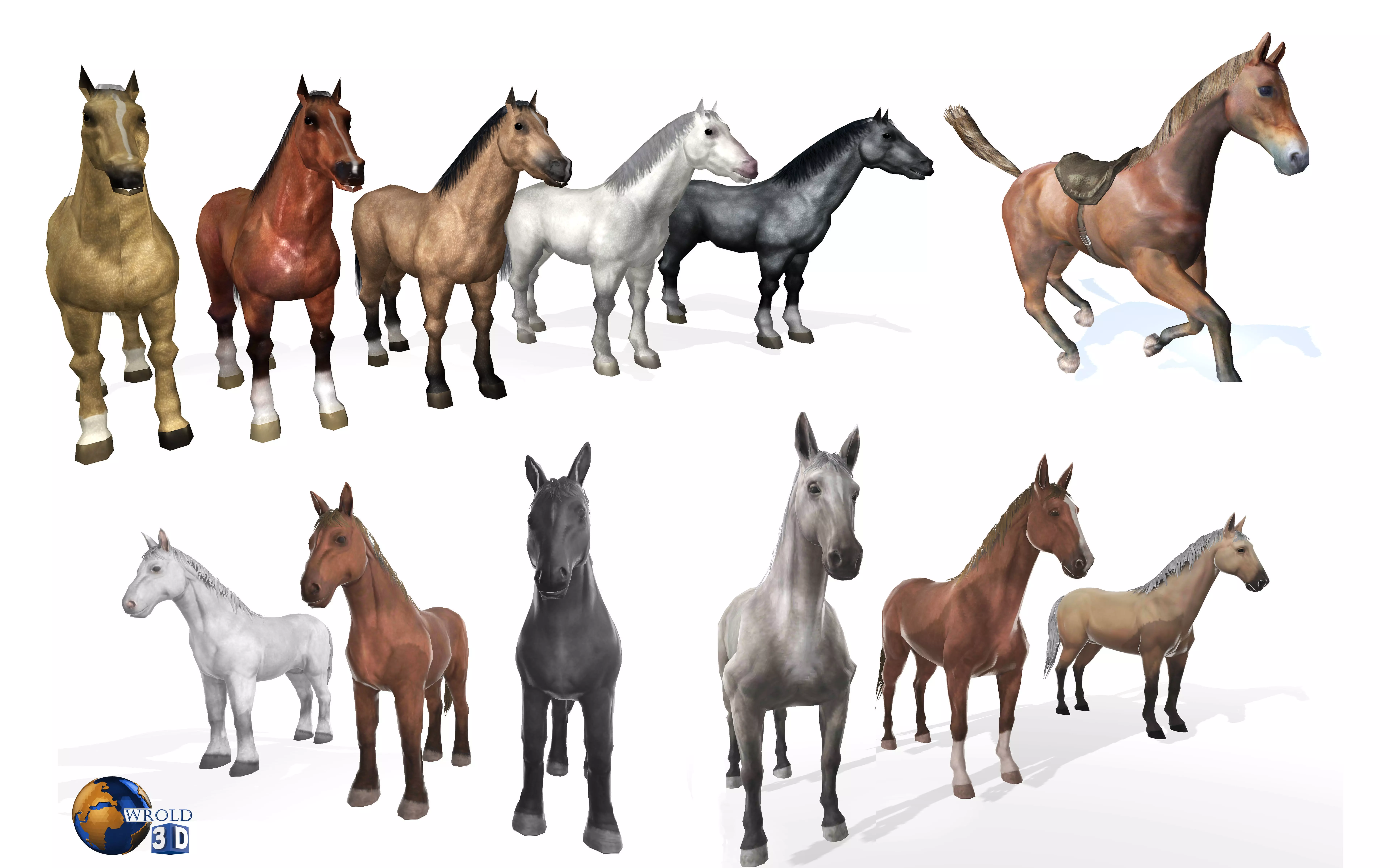 Lowpoly Horse Mega Pack Rigged Animated 3D Model 3D Model Collection_0