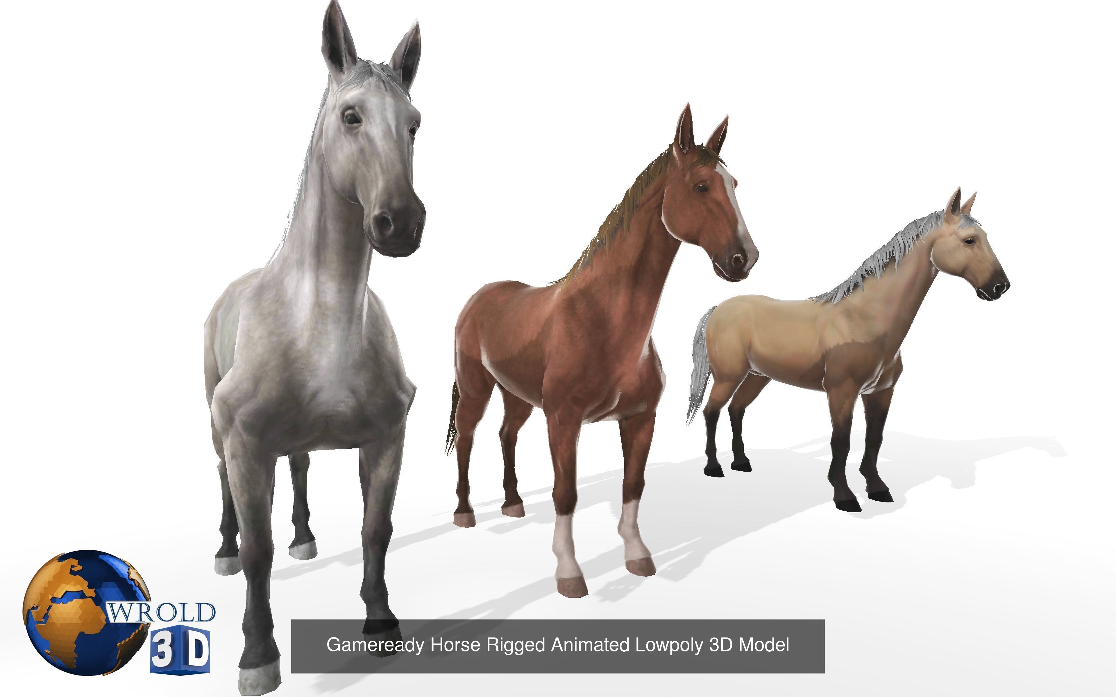 Lowpoly Horse Mega Pack Rigged Animated 3D Model 3D Model Collection_5
