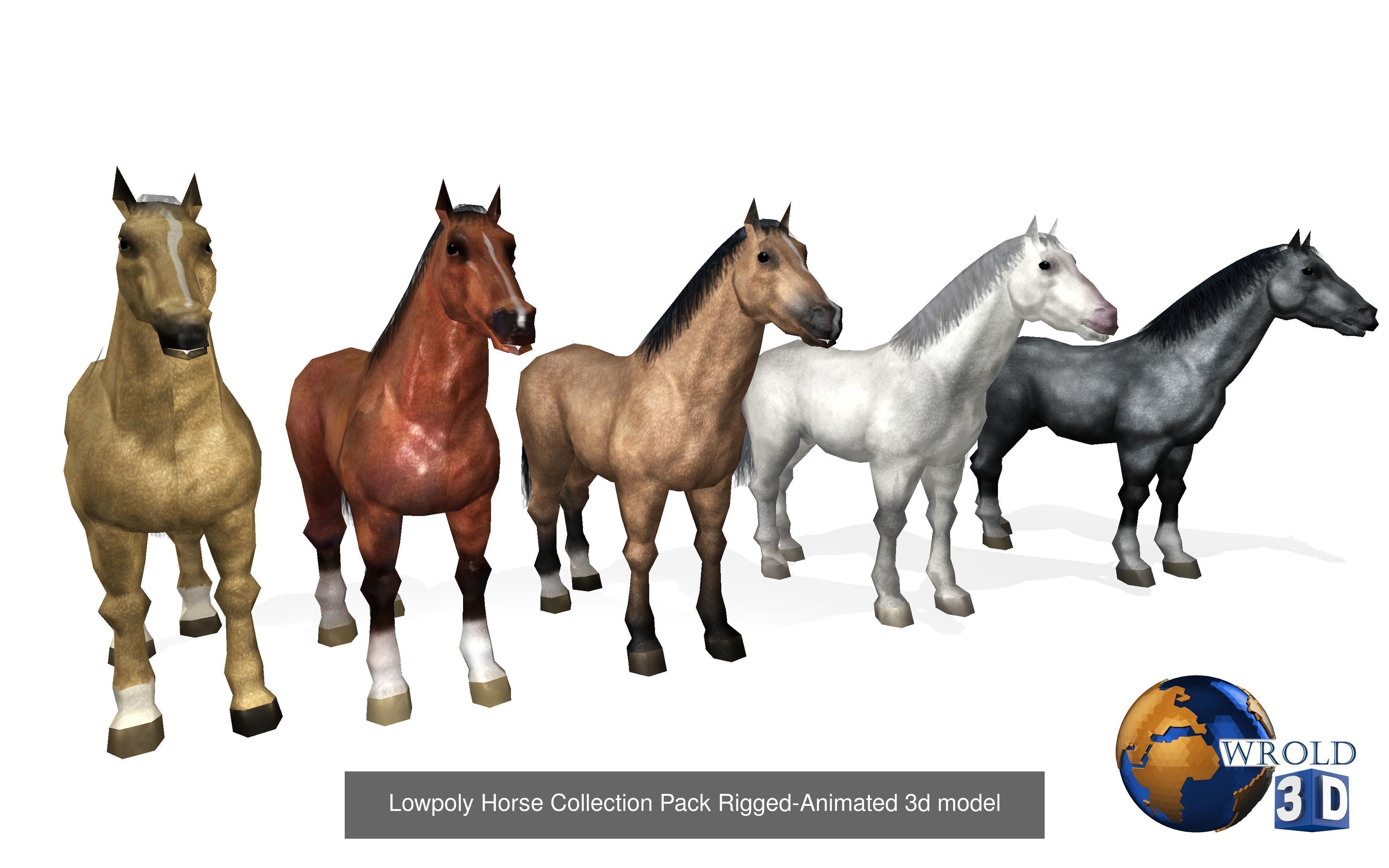 Lowpoly Horse Mega Pack Rigged Animated 3D Model 3D Model Collection_4