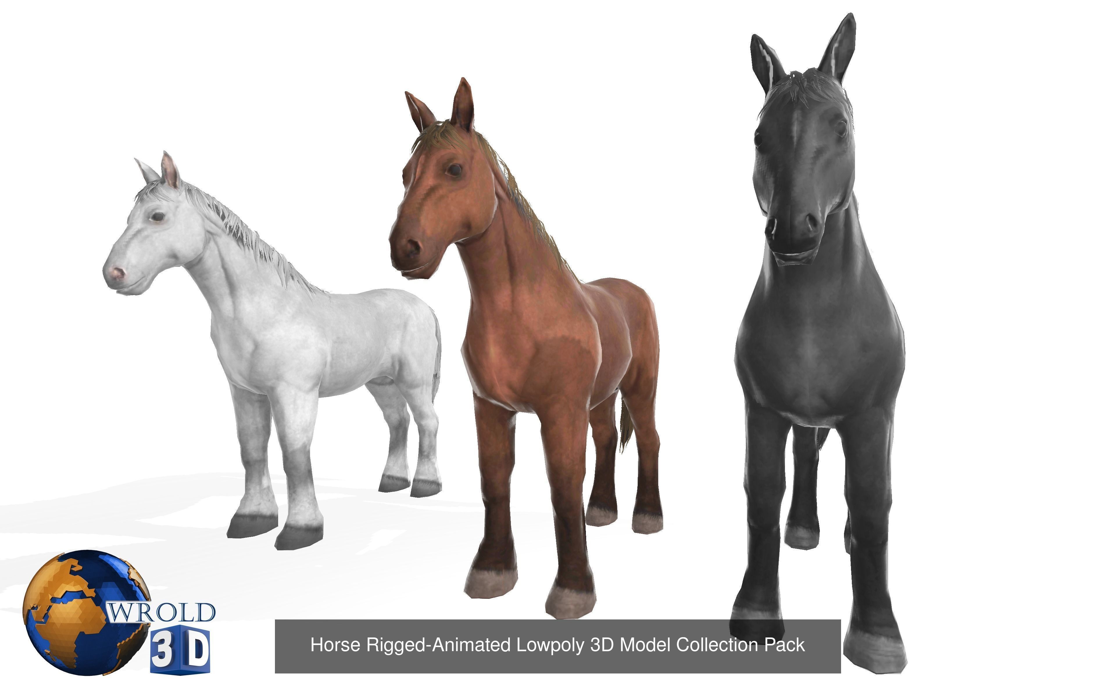 Lowpoly Horse Mega Pack Rigged Animated 3D Model 3D Model Collection_6