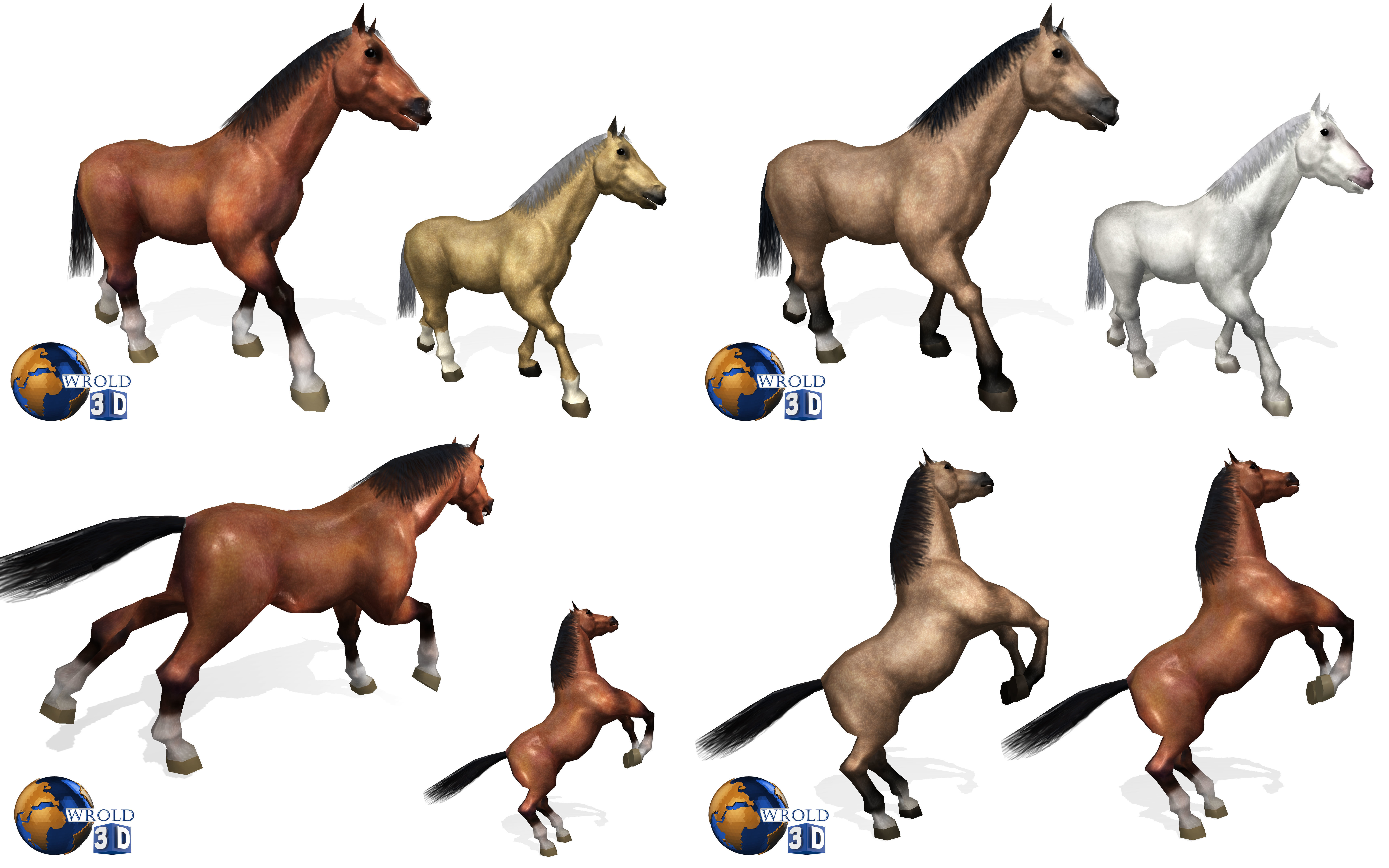Lowpoly Horse Mega Pack Rigged Animated 3D Model 3D Model Collection_2