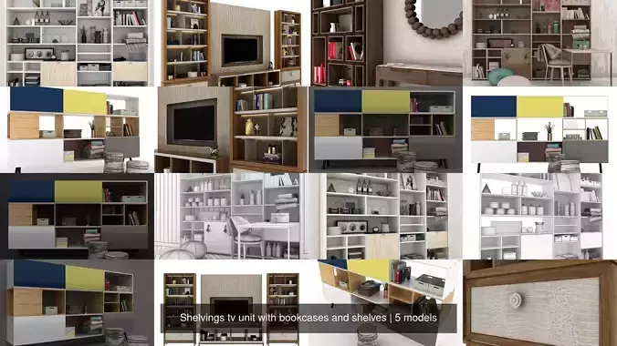 Shelvings tv unit with bookcases and shelves