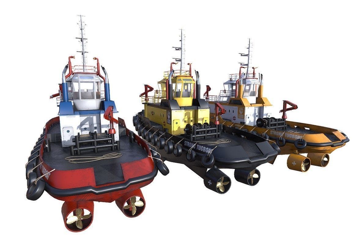Panamax  tanker and tugboat Low-poly 3D model_11