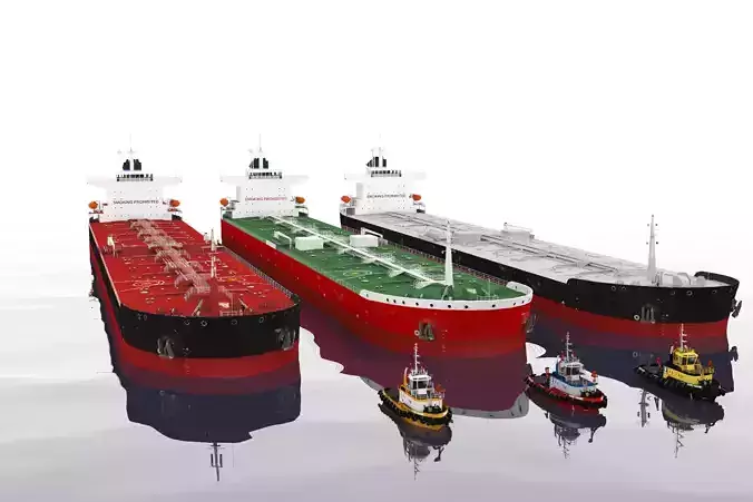 Panamax  tanker and tugboat Low-poly 3D model