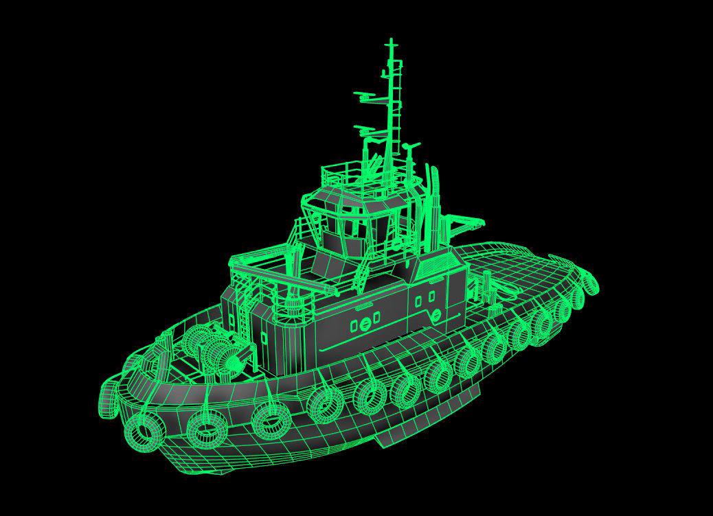 Panamax  tanker and tugboat Low-poly 3D model_10