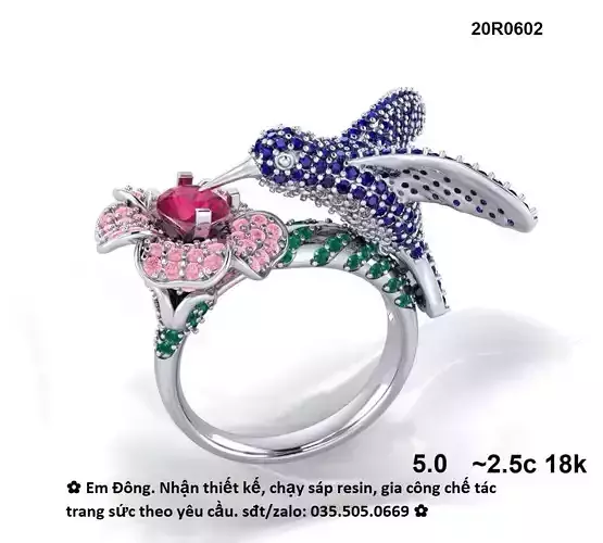 Hummingbird Flower Ring