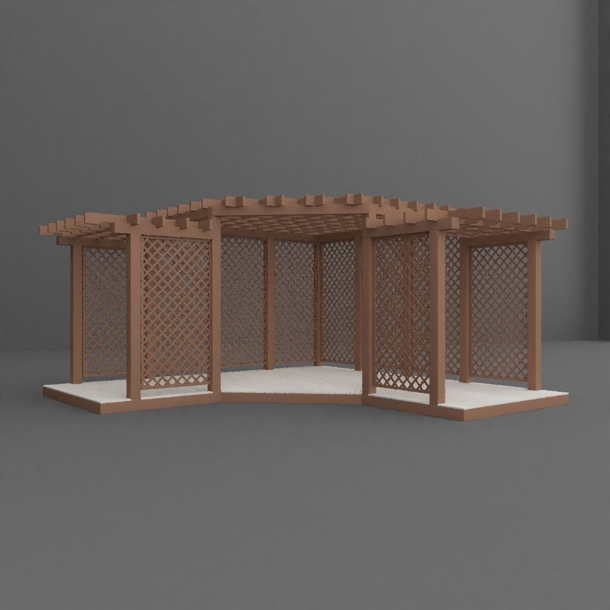 Pergola wooden with lattice 3D model_7