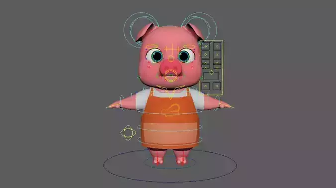 Asset - Cartoons - Animal - Pig - Rig 3D model