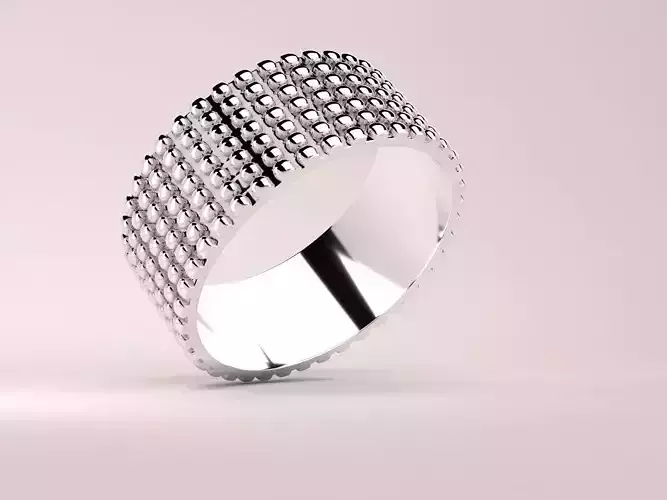 RING---Beaded silver ring with diamonds